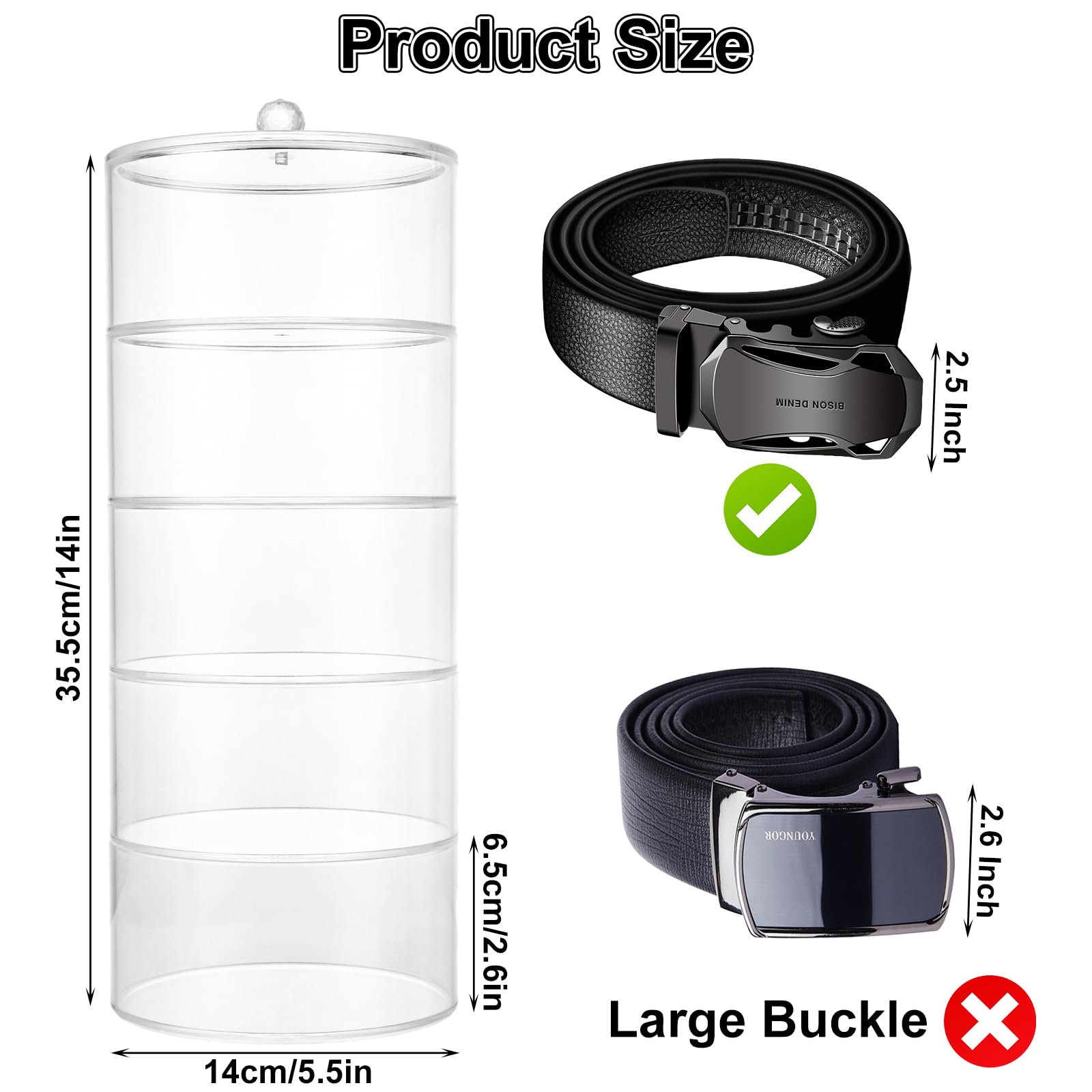 QTLCOHD 5-Tier Clear Acrylic Belt Organizer - Stackable Storage Box for Belts, Watches & Accessories | Perfect for Closet, Drawer & Bedroom Organization