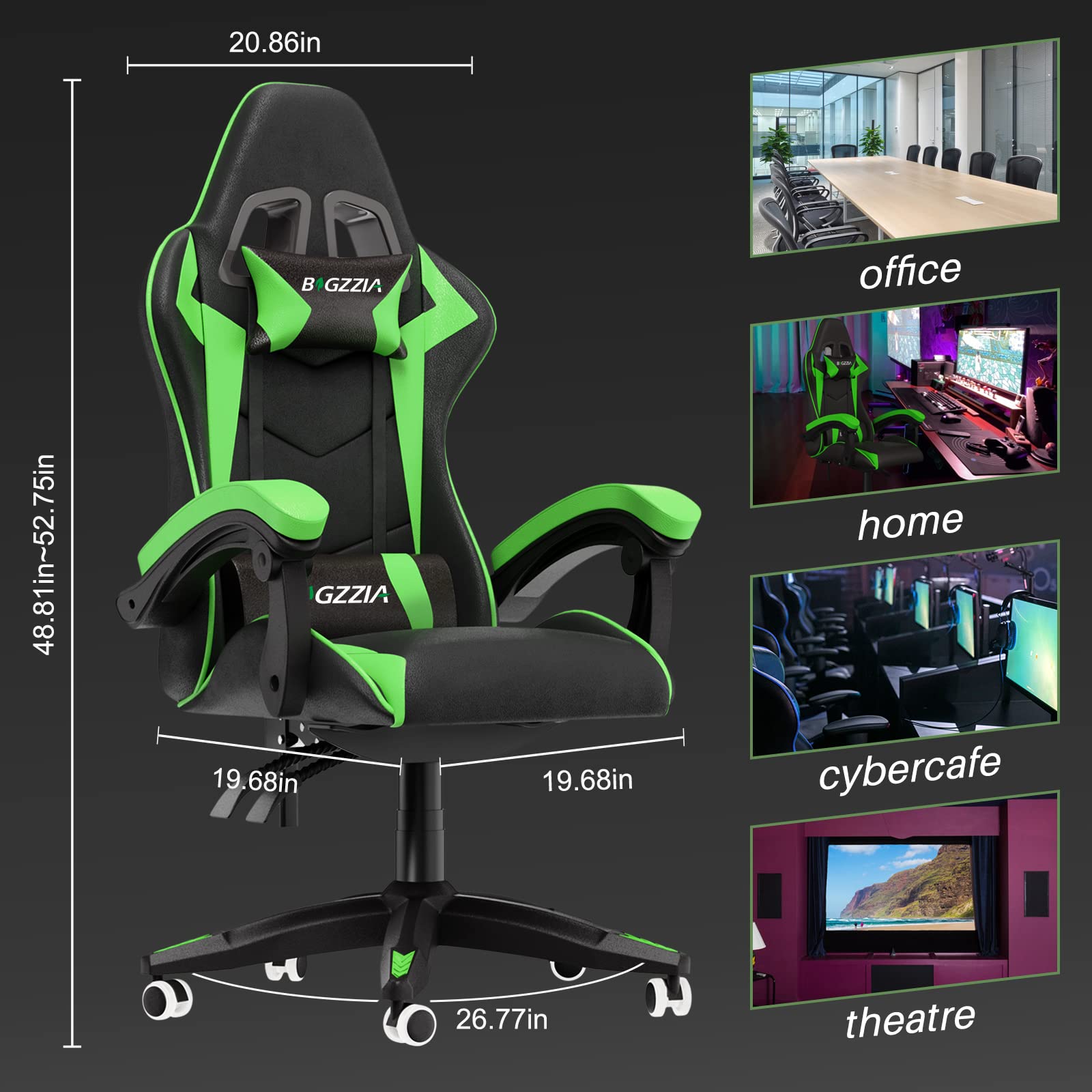 Bigzzia Ergonomic Gaming Chair with Lumbar Support & Headrest Pillow - Racing Style Adjustable Computer Chair for Adults, 360° Swivel Seat - Perfect for PC Gaming, Office Work & Home Use