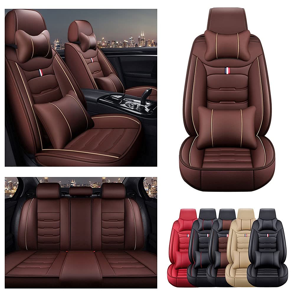 Premium Leatherette Car Seat Covers for Honda CR-V (1998-2021) - 5-Piece All-Weather Luxury Auto Seat Protectors - Coffee Brown - Perfect for Road Trips & Daily Commutes