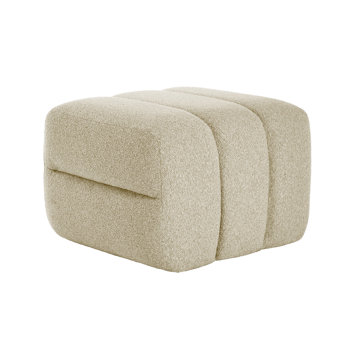 Amelia Boucle Ottoman Stool - Round Tufted Footrest Pouf with Storage, Modern Accent Chair for Living Room, Bedroom & Nursery - Soft Velvet Fabric, Neutral Beige Home Decor