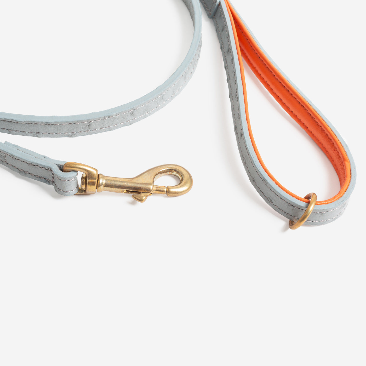 Premium Ostrich Leather Dog Leash - Grey & Orange - Durable & Stylish for Large Dogs - Perfect for Walks, Training & Outdoor Adventures - by Lords & Labradors