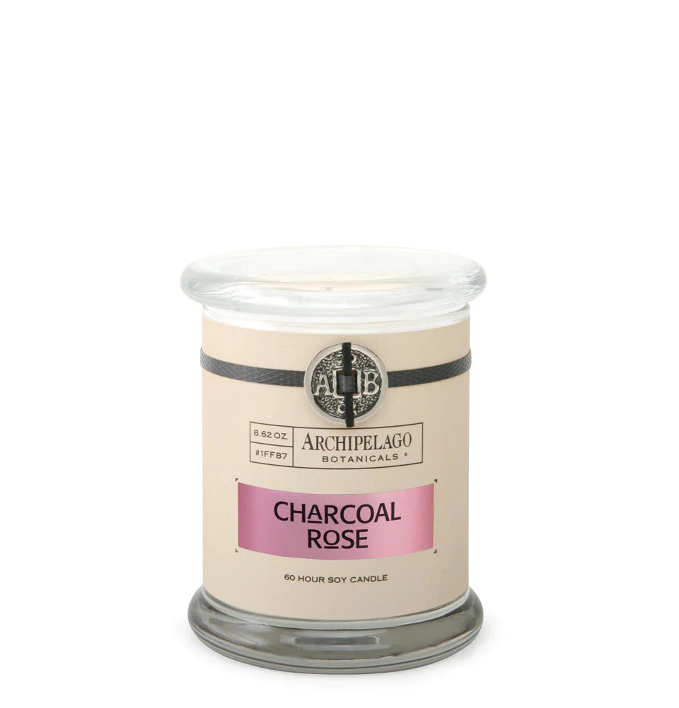 Archipelago Botanicals Charcoal Rose Scented Candle - Luxury Home Fragrance for Relaxation, Spa & Romantic Ambiance