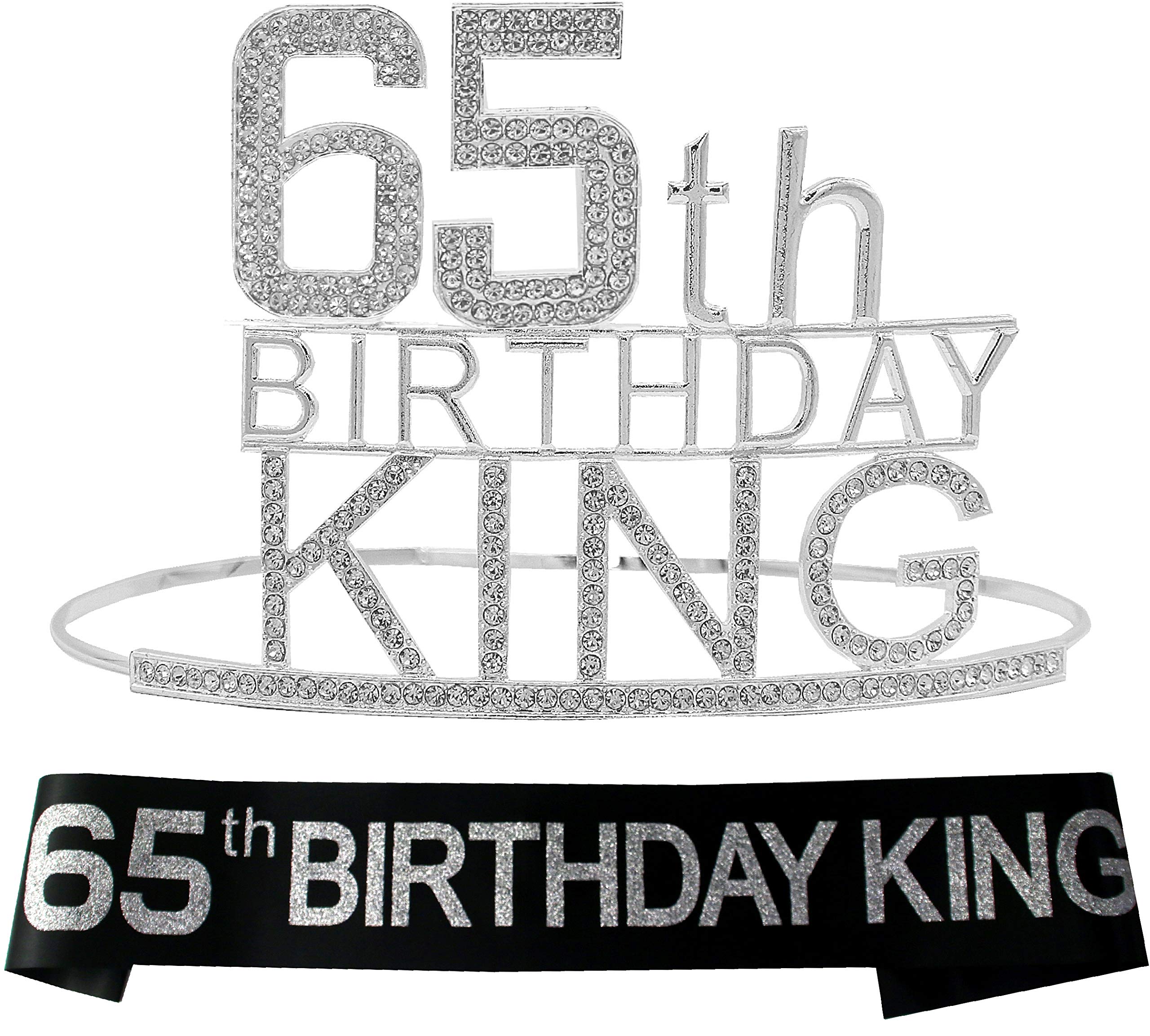 65th Birthday Gifts for Men - King Crown & Sash Set - 65th Birthday Party Decorations & Supplies - Perfect for Milestone Celebrations, Retirement Parties & Special Occasions