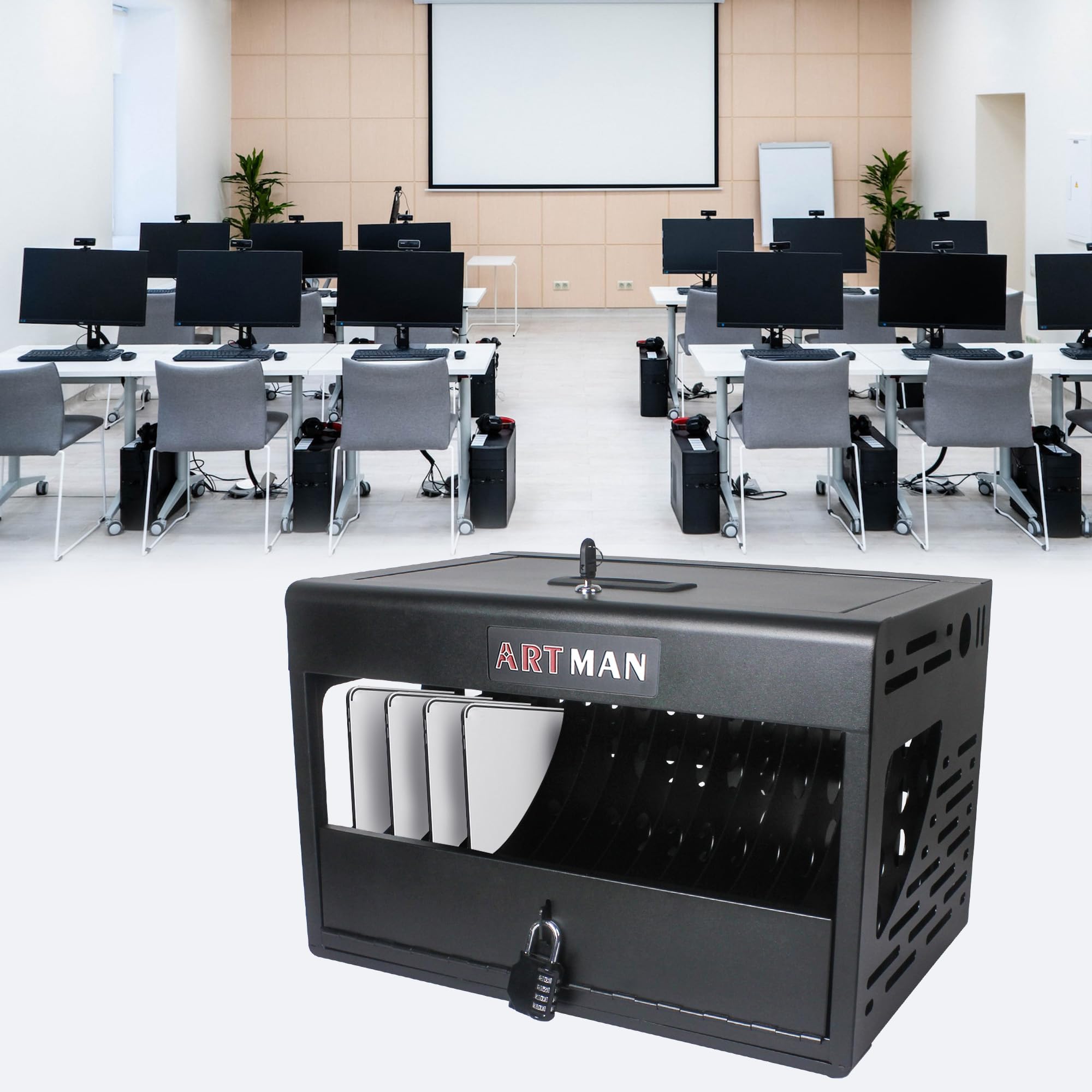 16-Bay Laptop & Chromebook Charging Cabinet with Locking System - Secure Storage for 15.6