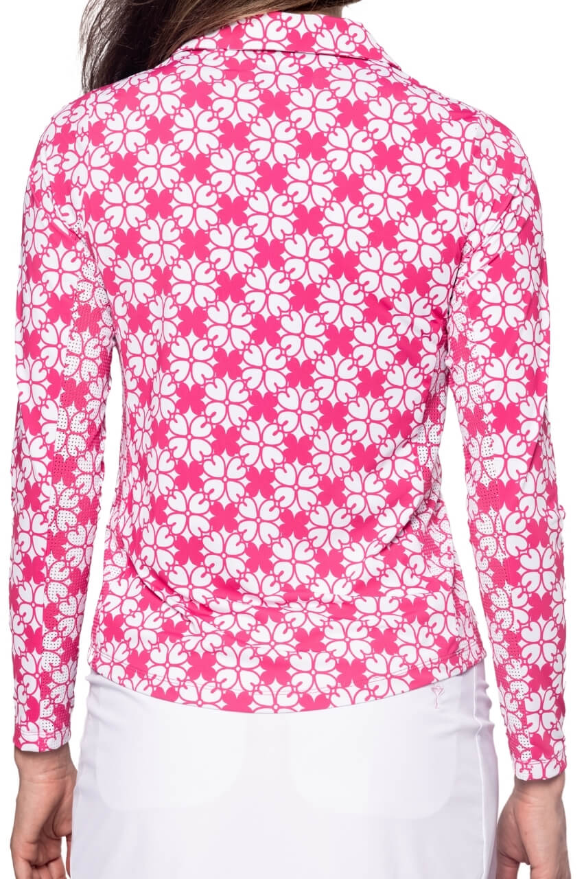 Stylish Floral Long Sleeve Polo Shirt for Women | Trendy Cool Girl Fashion | Perfect for Casual Outings, Office Wear & Spring Outfits