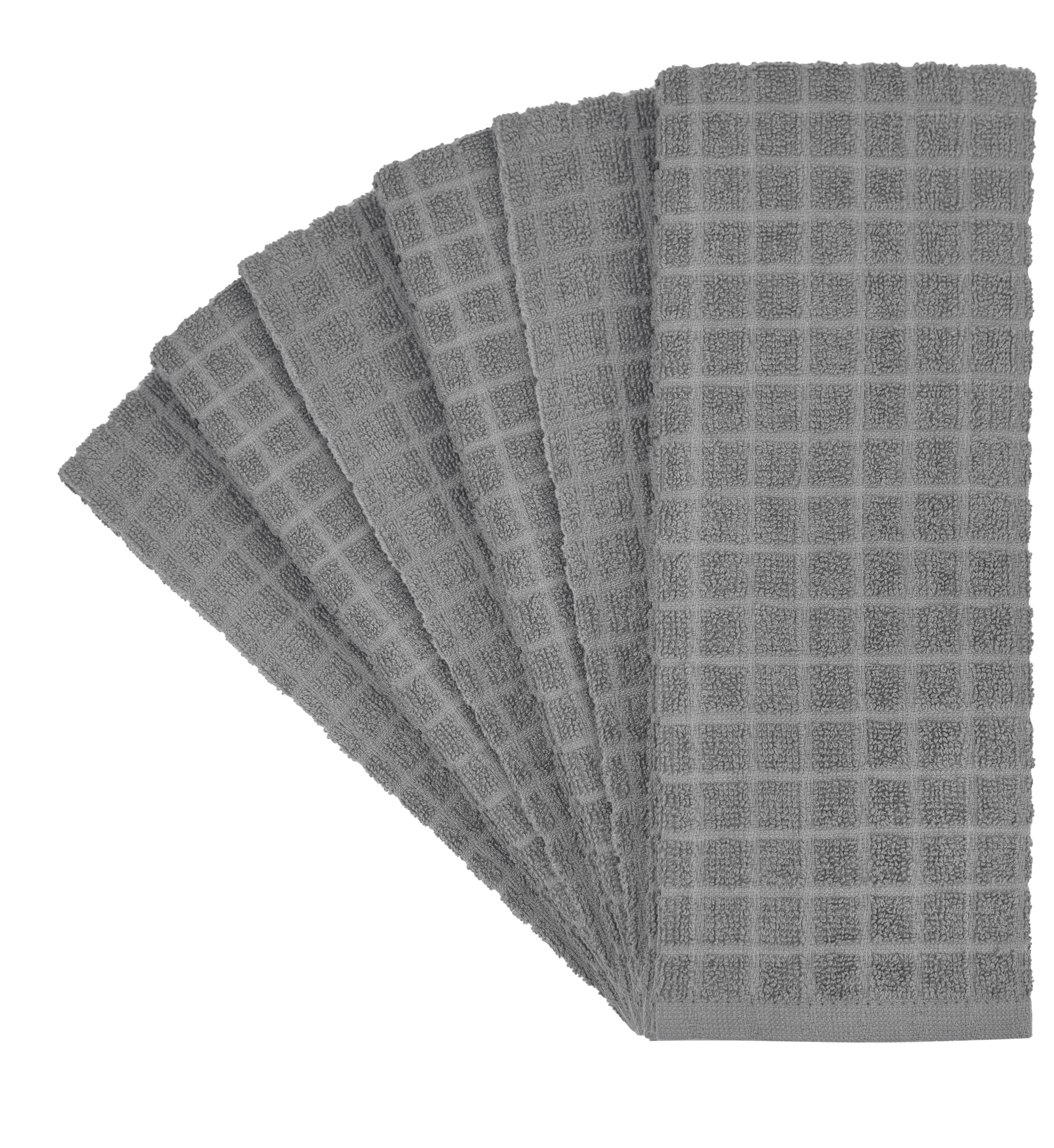 Premium Cotton Kitchen Towels Set (16”x 28”, 6 Pack) - Highly Absorbent Dish & Tea Towels for Cooking, Cleaning, and Drying - Grey