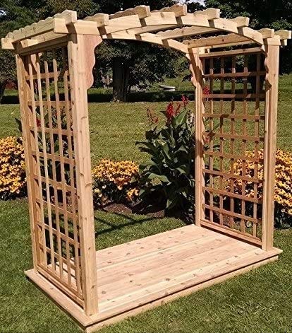 Amish-Made Cambridge Style Cedar Arbor with Deck - 6' Wide Walkthrough, Unfinished Wood Garden Arch - Perfect for Wedding Ceremonies, Backyard Landscaping & Outdoor Decor