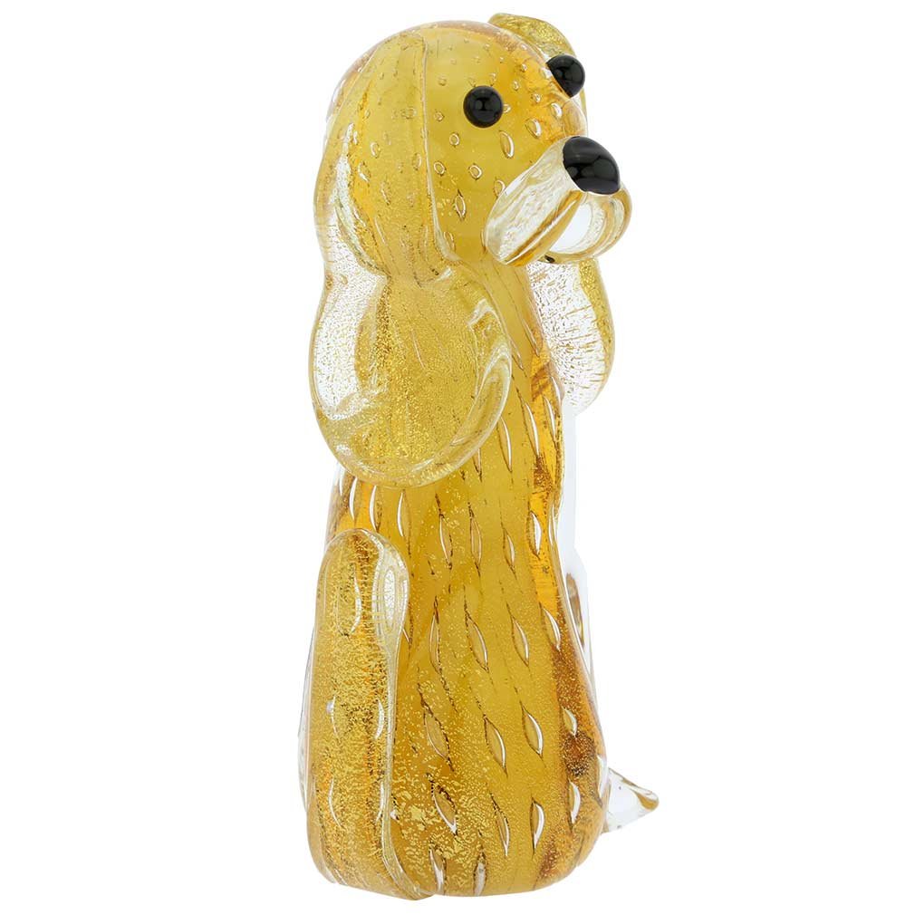Authentic Murano Glass Bullicante Dog Figurine - Handcrafted in Venice Italy - Topaz Gold Finish - Perfect for Home Decor, Gift, or Collectible