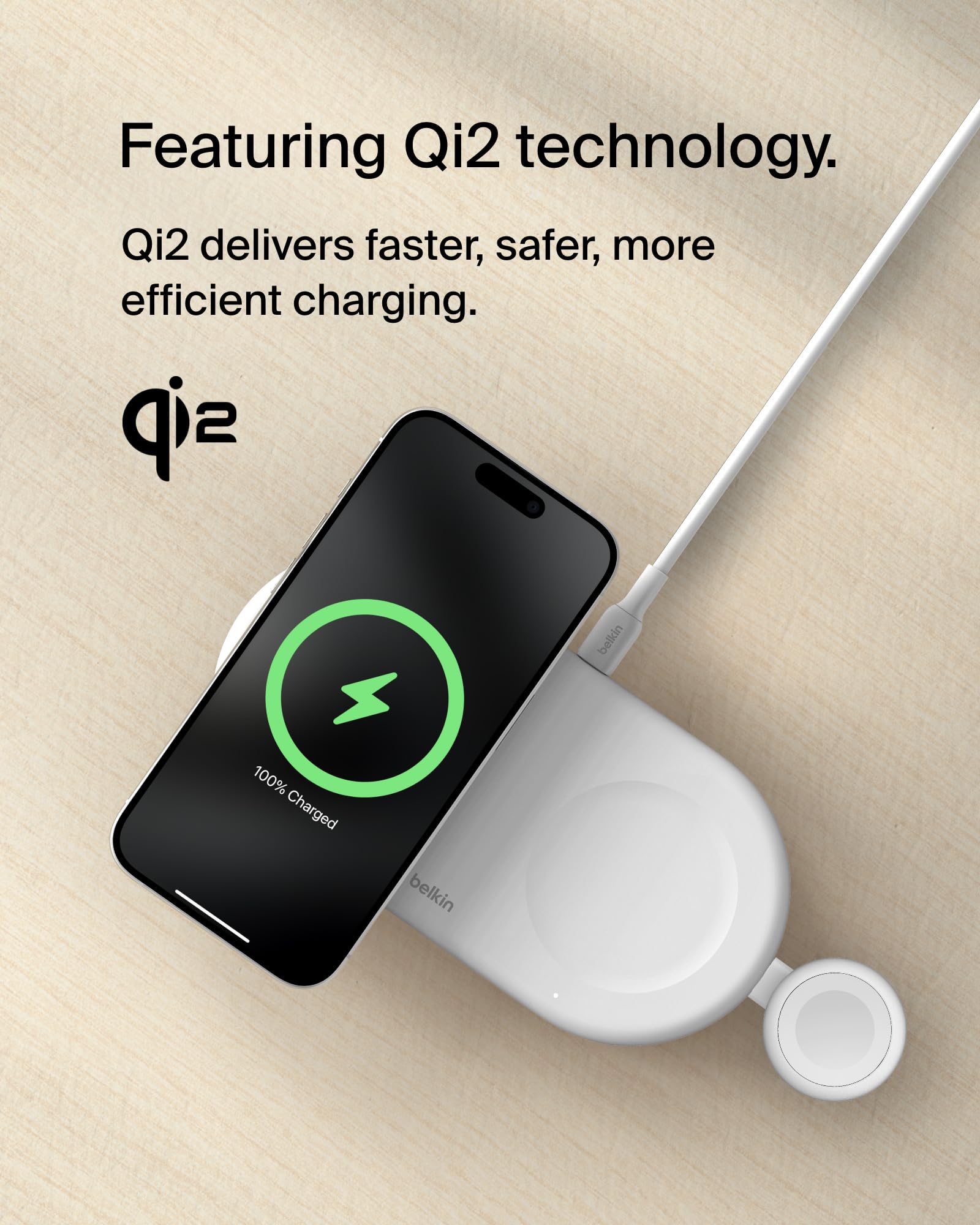 Belkin 3-in-1 MagSafe-Compatible Wireless Charging Pad with Qi2 15W Fast Charging - iPhone Charger Station for iPhone 16/15/14 Series, AirPods & Apple Watch - White | Perfect for Home, Office & Travel Charging