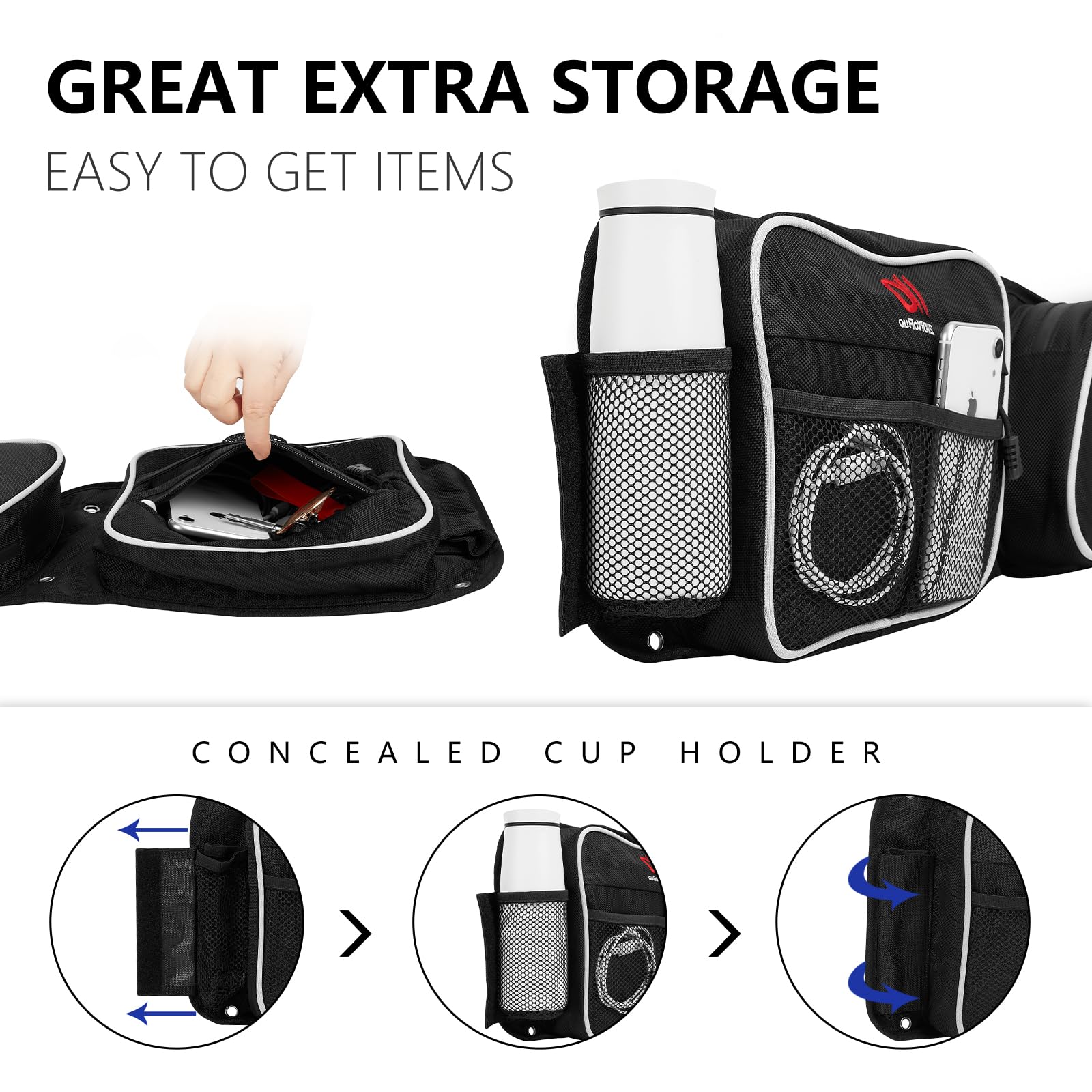 Polaris RZR XP Turbo Side Door Storage Bag - Pair of Front Door Organizers with Knee Pad & Cup Holder | Extra Storage Accessories for 2014-2021 RZR Models | Perfect for Off-Road Adventures & Utility Vehicle Organization