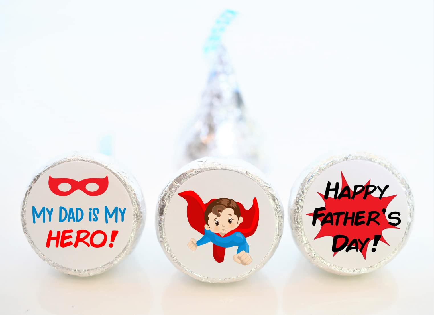 Personalized Father's Day Superhero Theme Hershey Kiss Stickers - 108pcs Party Favors, Gift Tags & Decorations (FAT001) - Perfect for DIY Crafts, Scrapbooking & Gift Wrapping