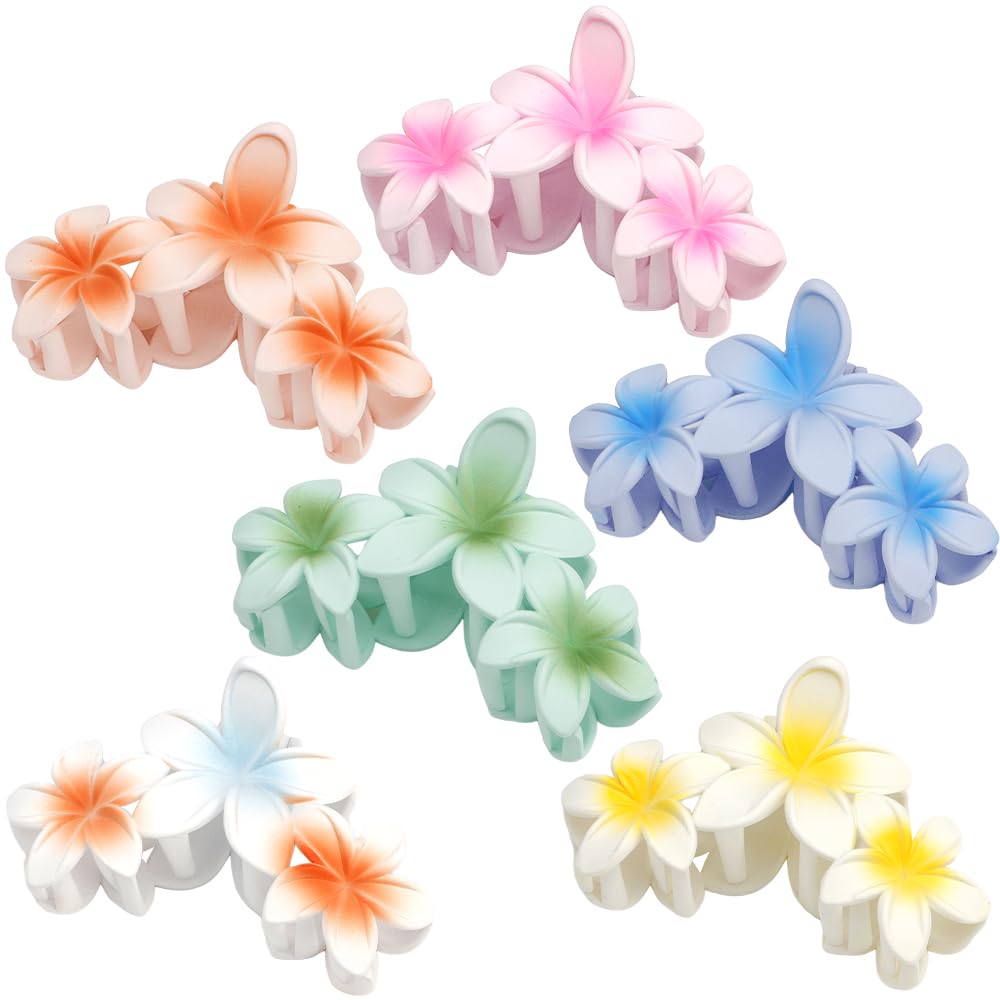 Ahoney 6PCS Hawaiian Flower Hair Clips - Large Claw Clips for Thick Hair, Beach Vacation Hair Accessories, Cute Summer Gifts for Women & Girls - Perfect for Pool Parties, Weddings & Tropical Getaways