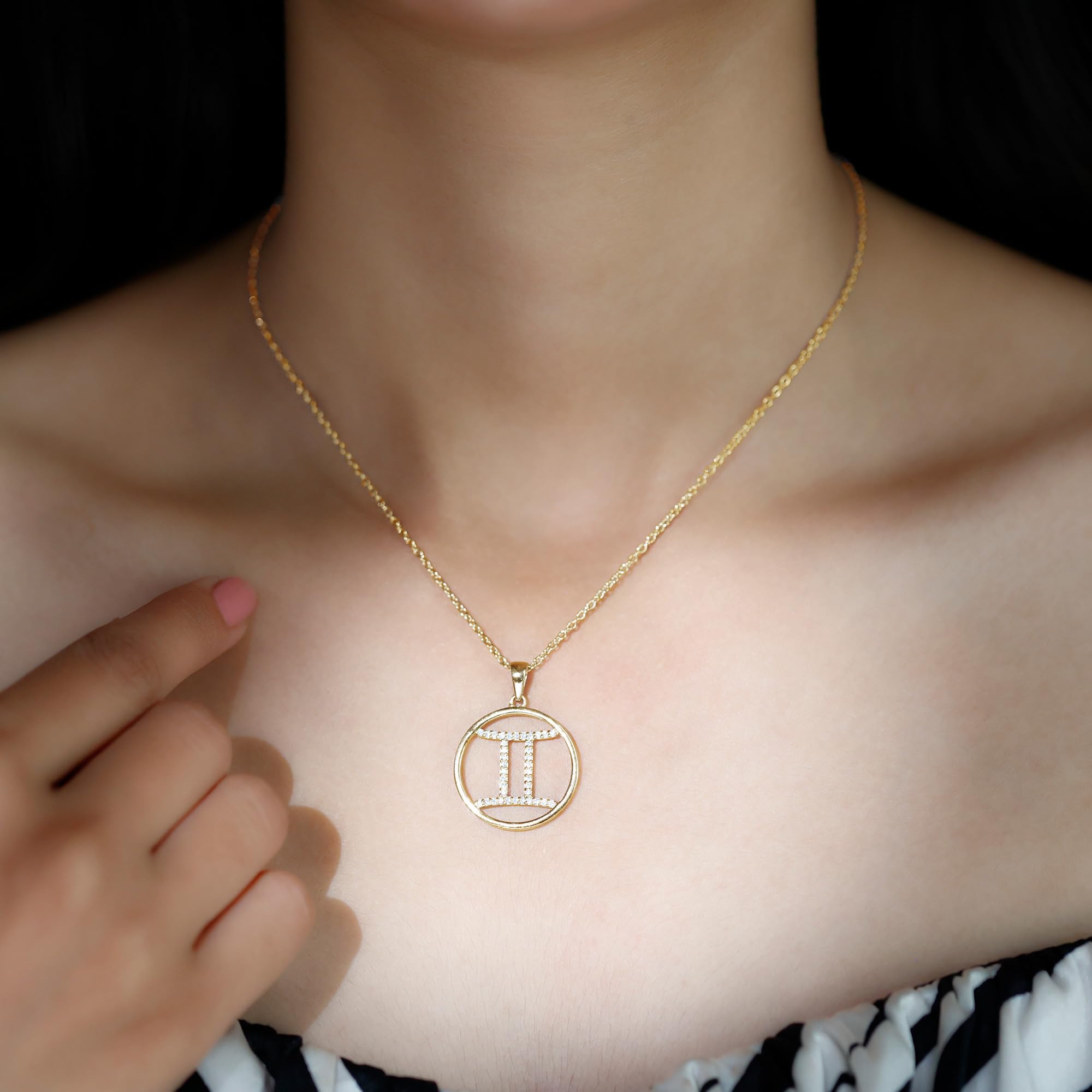 Gemini Zodiac Moissanite Pendant Necklace - 14K Gold Plated Astrology Jewelry for Women | Perfect Birthday Gift, Anniversary Present & Spiritual Horoscope Accessory for Everyday Wear