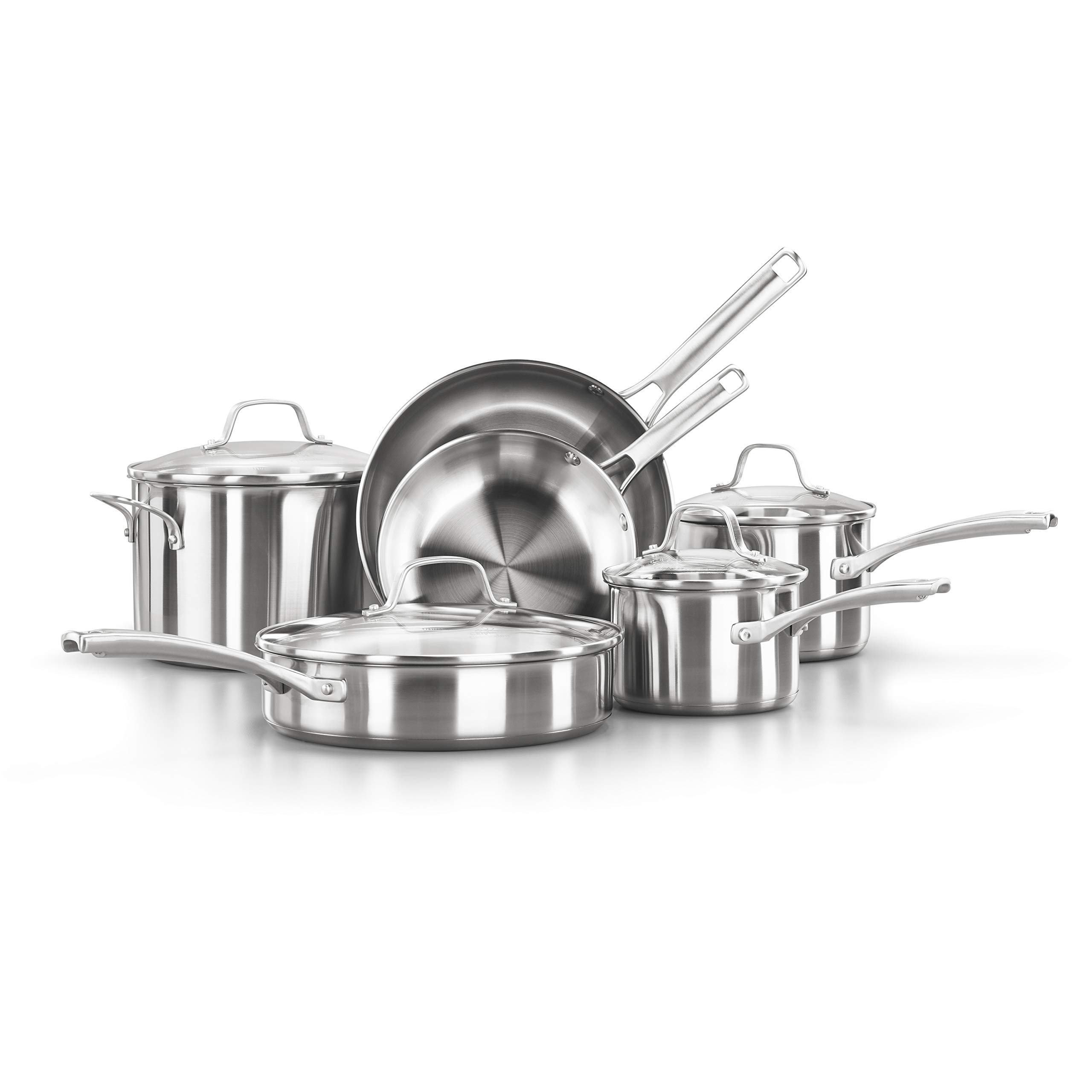 Calphalon 10-Piece Nonstick Cookware and Bakeware Set - Silver Pots, Pans, Baking Sheet, Cookie Sheet, Cake Pans & Muffin Pan - Dishwasher Safe for Easy Cleaning - Perfect for Baking, Roasting & Everyday Cooking
