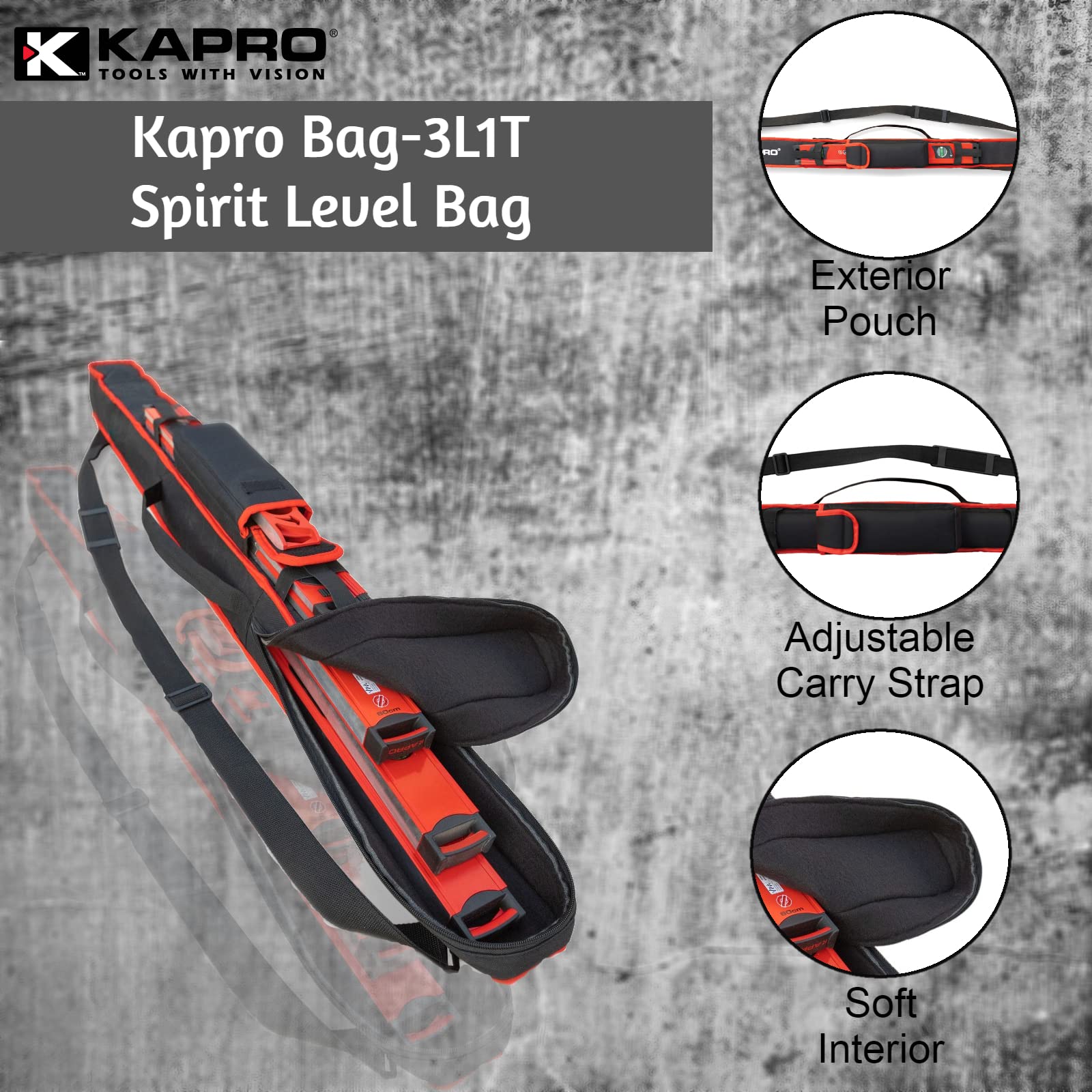 Kapro 3L1T Level Bag - Heavy Duty Nylon Carrying Case for 3 Levels & 1 Toolbox (Up to 48