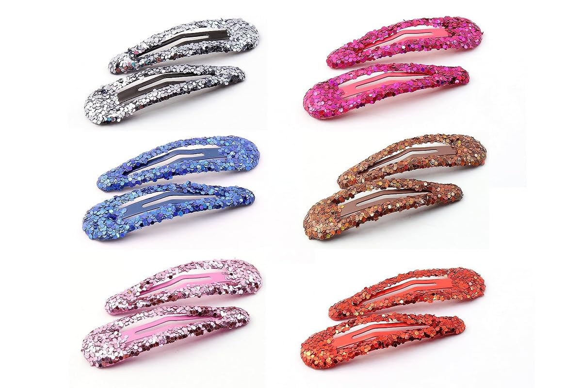 LYTIX 6 Pairs Exquisite Multi Glitter Tic Tac Hair Clips - Sparkly Hair Pins for Women & Girls - Perfect for Parties, Weddings, and Everyday Styling