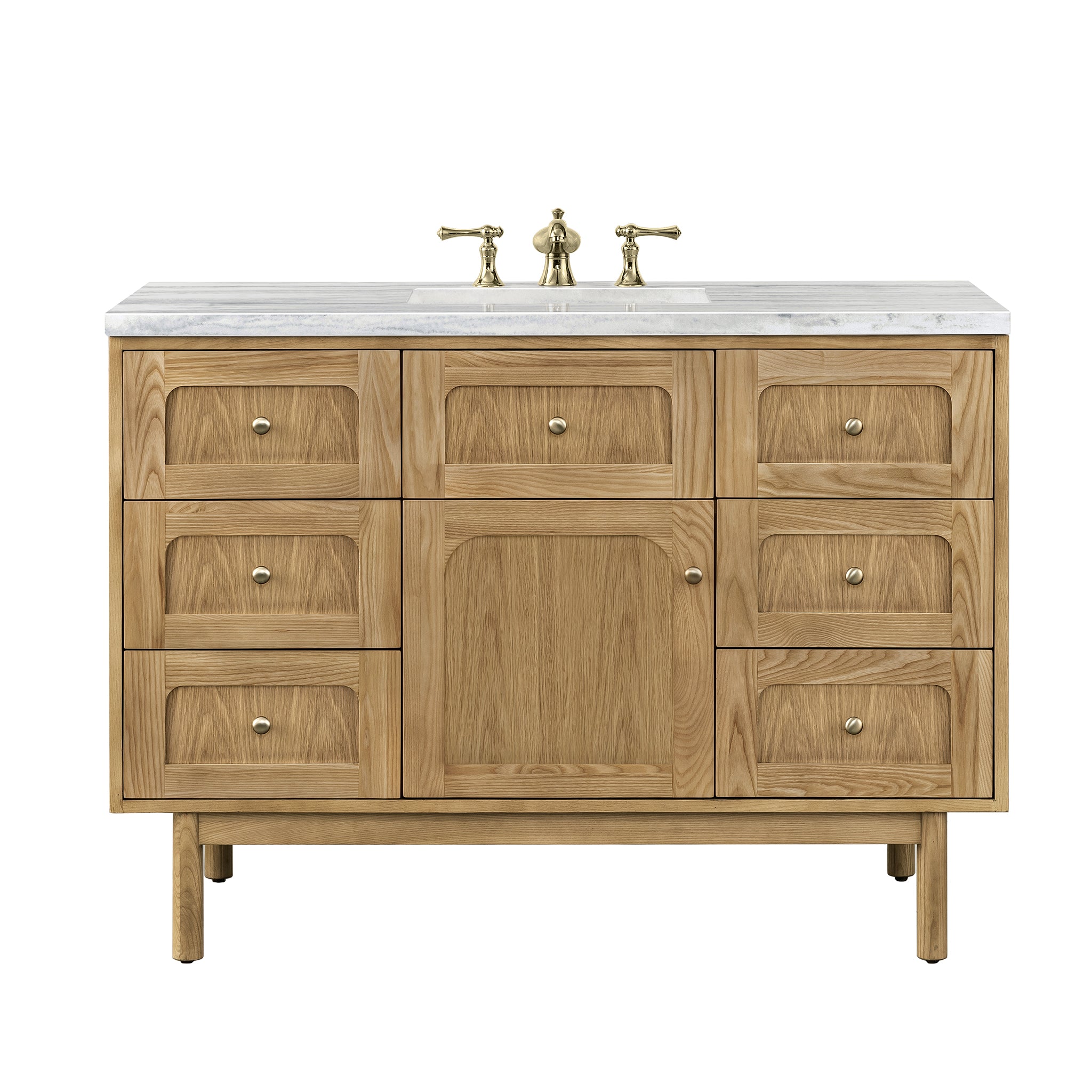 Laurent 48 Inch Single Bathroom Vanity with Light Natural Oak Finish and 3CM Arctic Fall Countertop - Perfect for Modern Home Bathroom Renovation and Spa-Style Decor