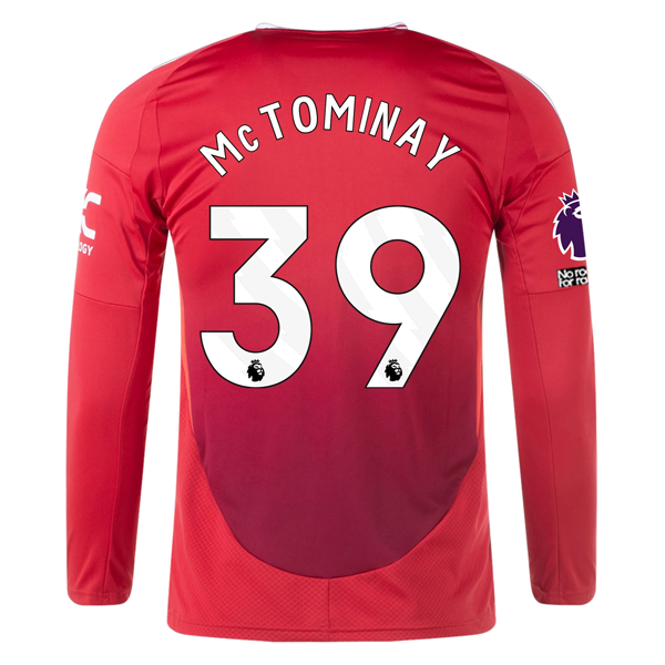 adidas Manchester United Scotty McTominay Long Sleeve Home Jersey 2024/25 - EPL & No Room For Racism Patches - Official Red Soccer Jersey for Men - Perfect for Match Days & Fan Support