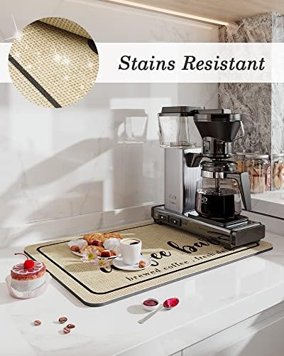 Tchdio Coffee Mat - Absorbent, Non-Slip Rubber Backed Quick Drying Kitchen Counter Mat - Fits Under Coffee Maker, Espresso Machine & Keurig - Perfect for Spill Protection & Countertop Decor