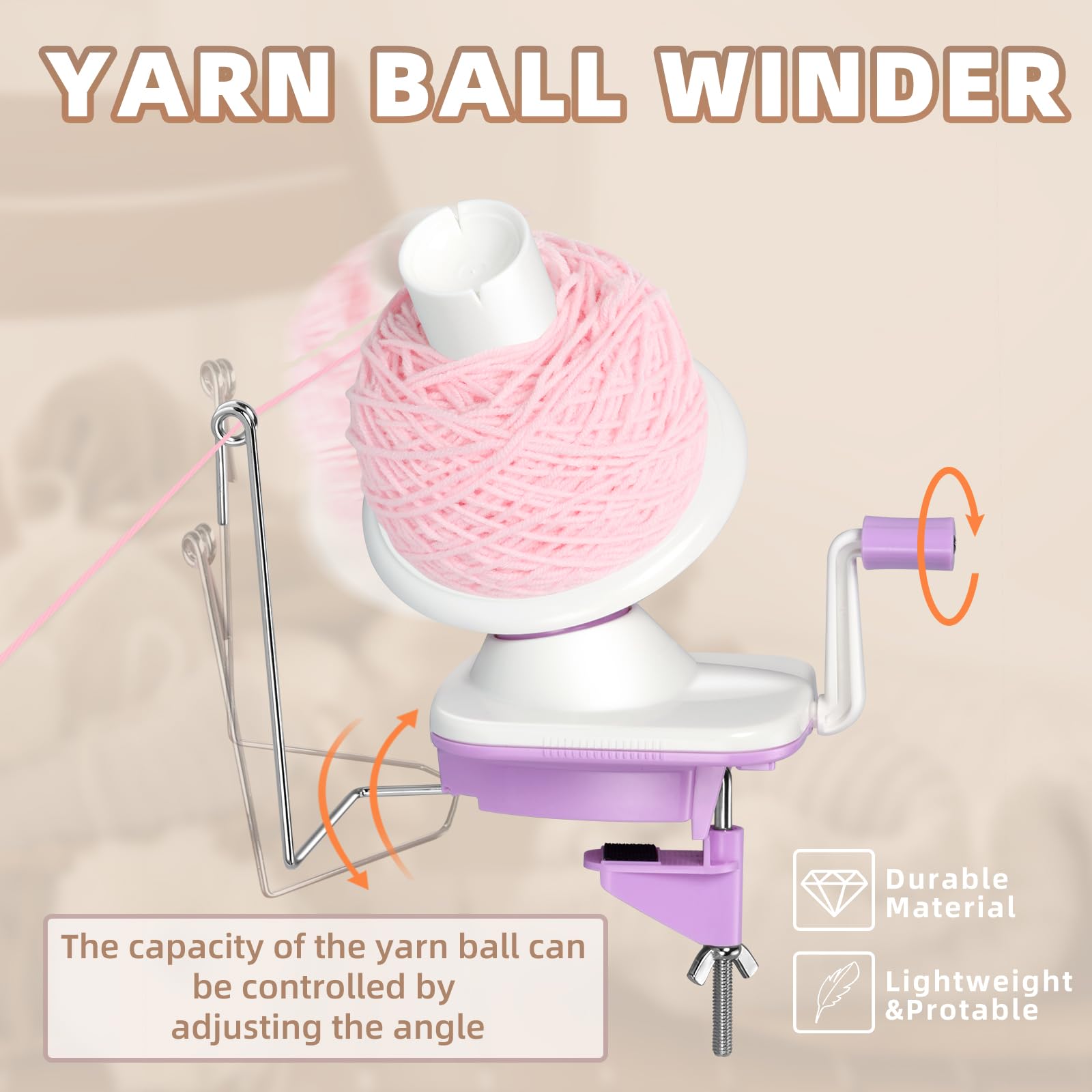 Uotey Hand Operated Yarn Ball Winder - Purple Wool & Yarn Cake Winder for Knitting & Crocheting - Perfect for DIY Yarn Projects, Knitting Enthusiasts & Craft Lovers - Great for Home Use, Gift Giving & Craft Workshops
