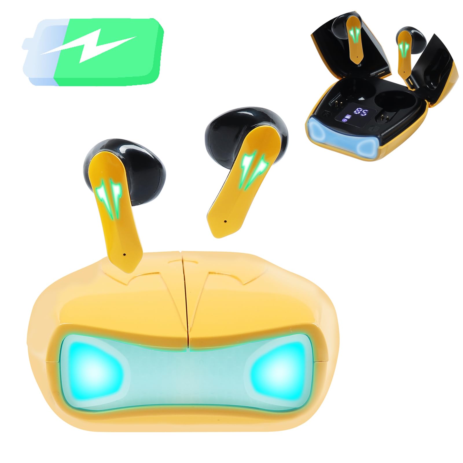 PloutoRich Wireless Earbuds Bluetooth 5.2 Headphones with Wireless Charging Case - IPX7 Waterproof, Sweatproof Stereo Gaming Earbuds with LED Breathing Lights & Built-in Mic - Perfect for Workouts, Commuting & Gaming