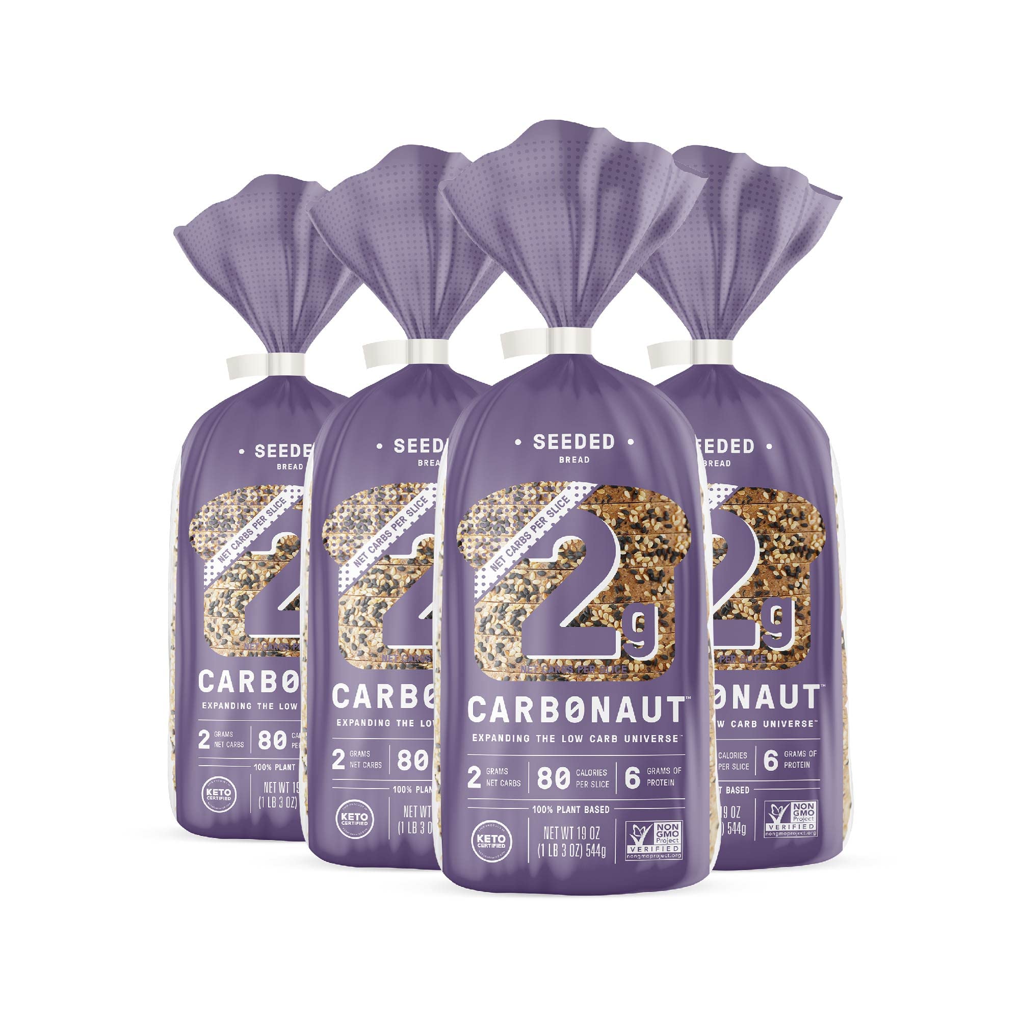 Carbonaut Low Carb Seeded Bread - Keto Certified, Non-GMO, Vegan Friendly (4-Pack) | Perfect for Sandwiches, Toast & Healthy Snacks