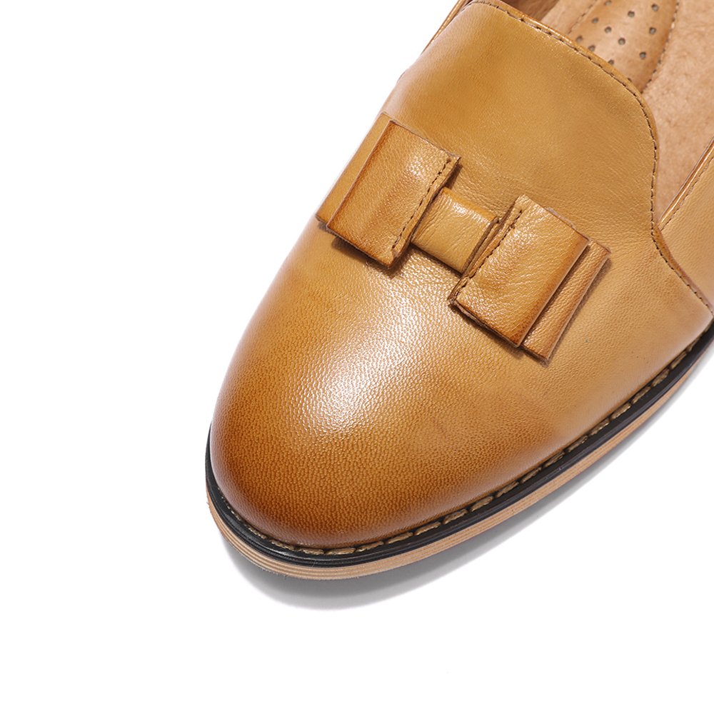 Women's Leather Bow Penny Loafers - Business Casual Slip-On Flats for Office & Work | Comfortable Ladies Shoes for Professional & Everyday Wear