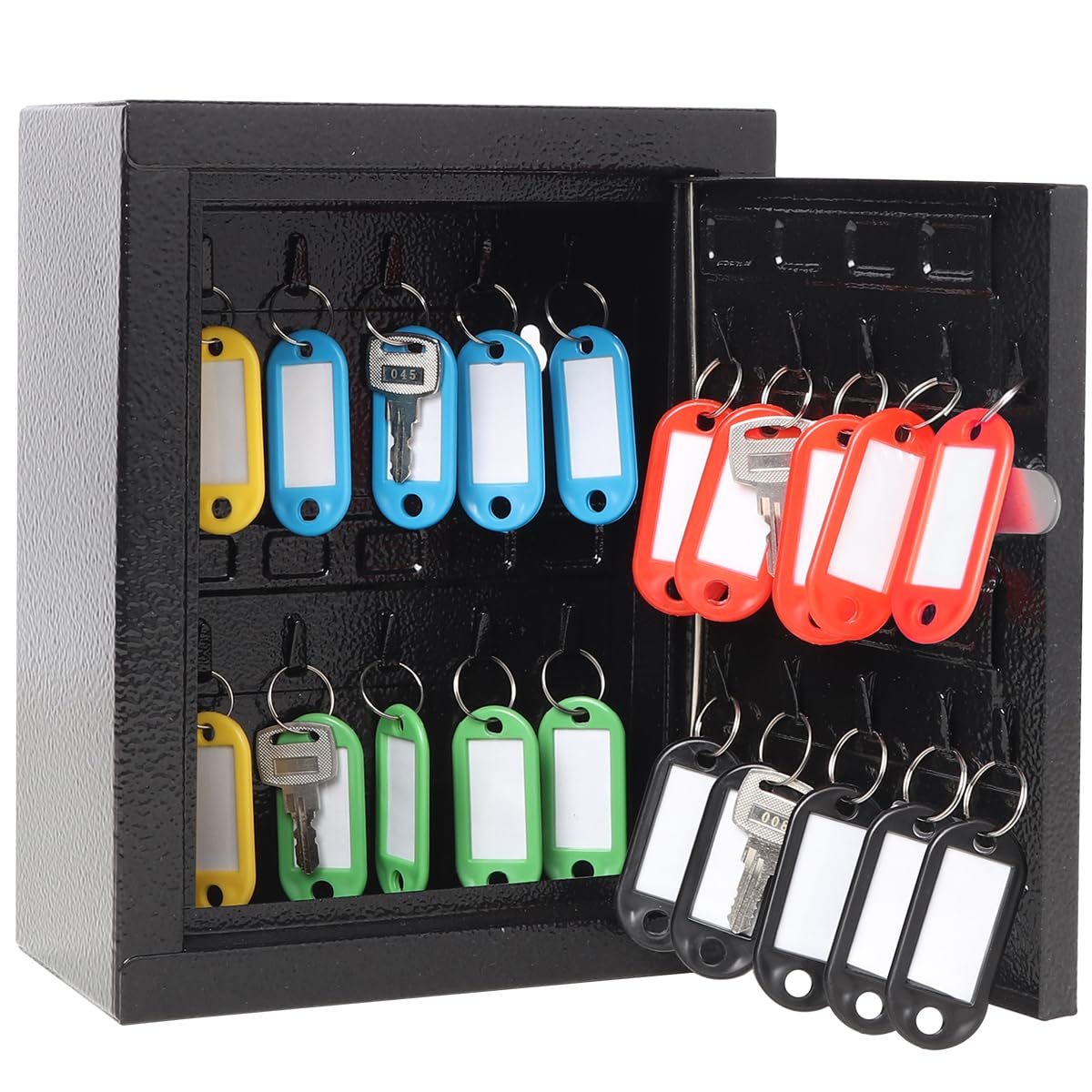 20 Hook Wall Mount Key Cabinet - Secure Key Organizer Box with Lock for Home, Office & Hotel Use - Black