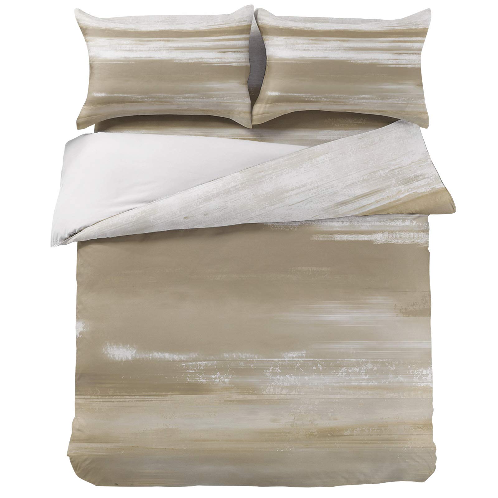 Luxury Queen Duvet Cover Set 4-Piece - Abstract Brown & White Paint Soft Bedding Set with 2 Pillow Shams for Kids, Teens, Women & Men | Perfect for Modern Bedroom Decor, Guest Rooms & Cozy Home Styling