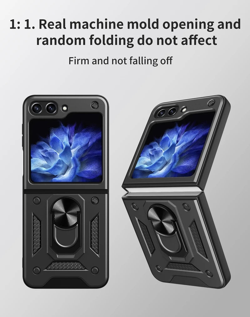 Samsung Galaxy Z Flip 6 Magnetic Car Mount Case with Ring Holder - Protective Armor Cover for Secure Phone Mounting While Driving
