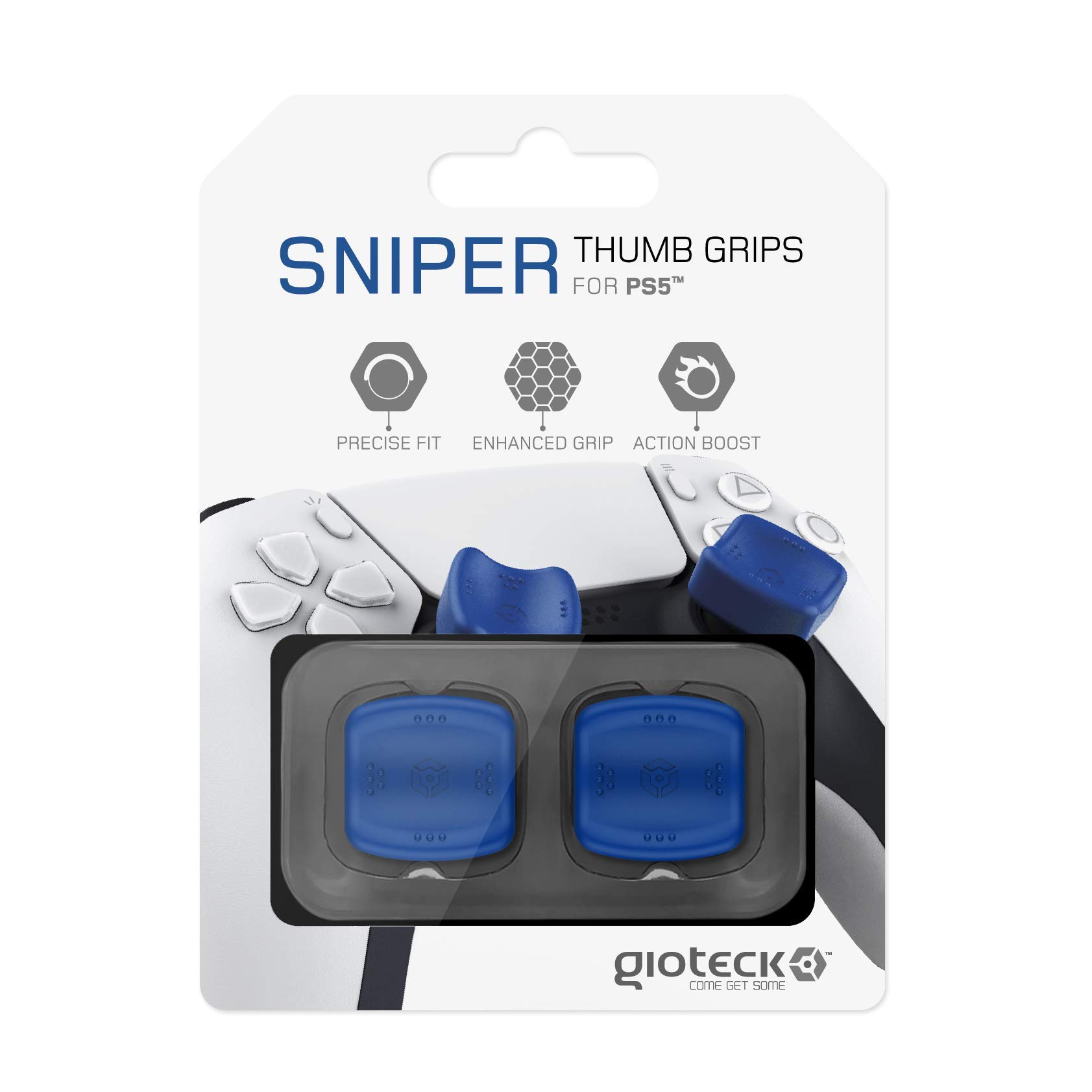 Gioteck STG PS5 Silicone Thumb Grips for Playstation 5 Controller - Non-Slip, Enhanced Grip & Aim Assist - Blue (Perfect for FPS Gaming & Long Play Sessions)