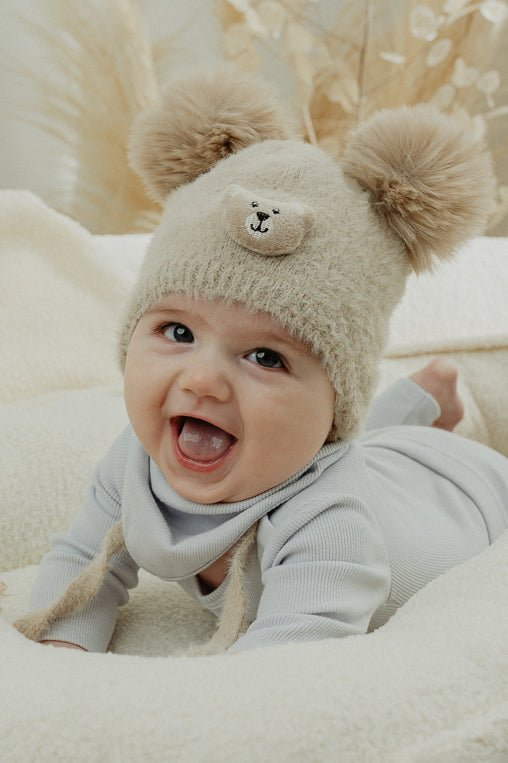 Soft Beige Cashmere Pom Pom Winter Hat for Women - Cozy & Warm Knit Beanie for Cold Weather, Outdoor Activities & Fashion Accessories