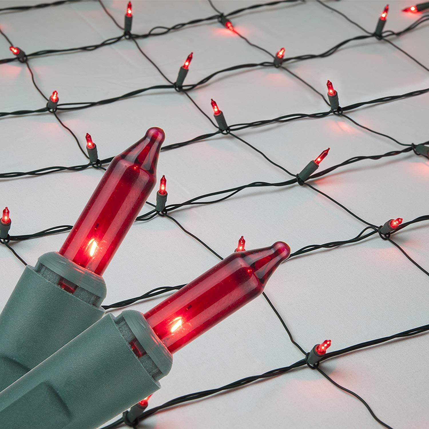 150 LED Red Christmas Net Lights for Outdoor Decor - 4'x6' Warm White String Lights on Green Wire - Perfect for Holiday Tree, Roof, and Yard Decoration