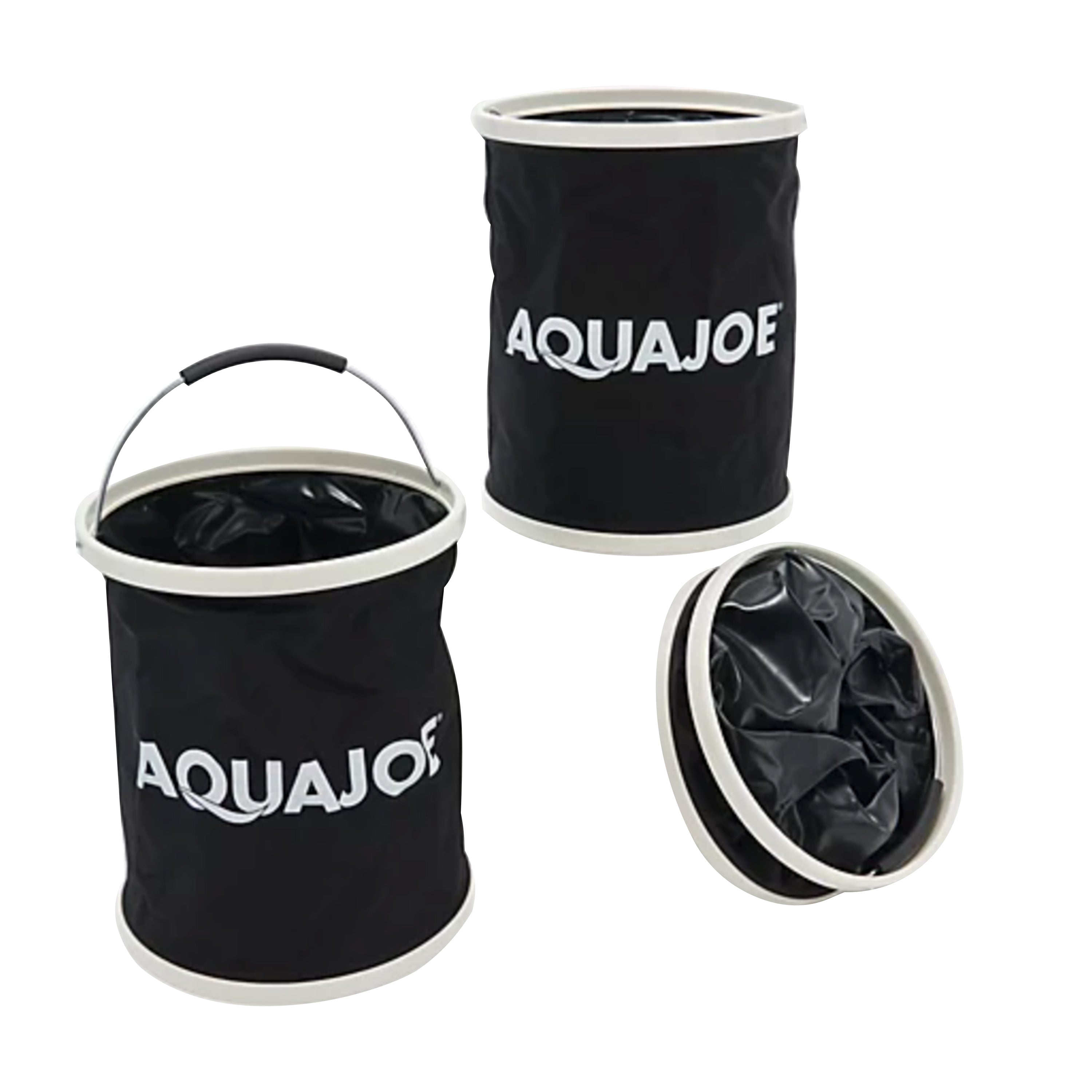 Aqua Joe AJ FB3 BLK Portable Folding Buckets - 3-Pack Collapsible Water Pails (3.4 Gallon Each, Black) | Ideal for Camping, Gardening, Car Washing & Emergency Storage