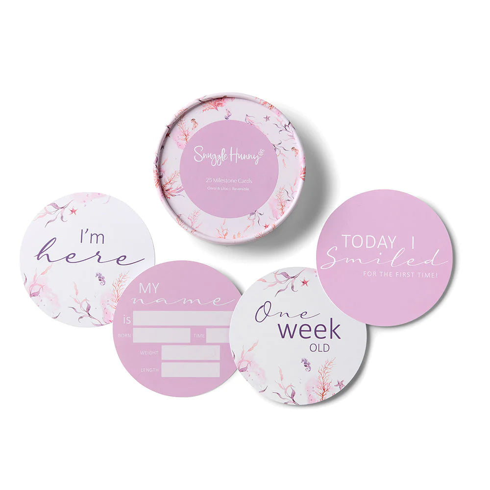 Snuggle Hunny Reversible Milestone Baby Photo Cards - Coral & Lilac for Newborn Photography, First Birthday, and Monthly Growth Tracking