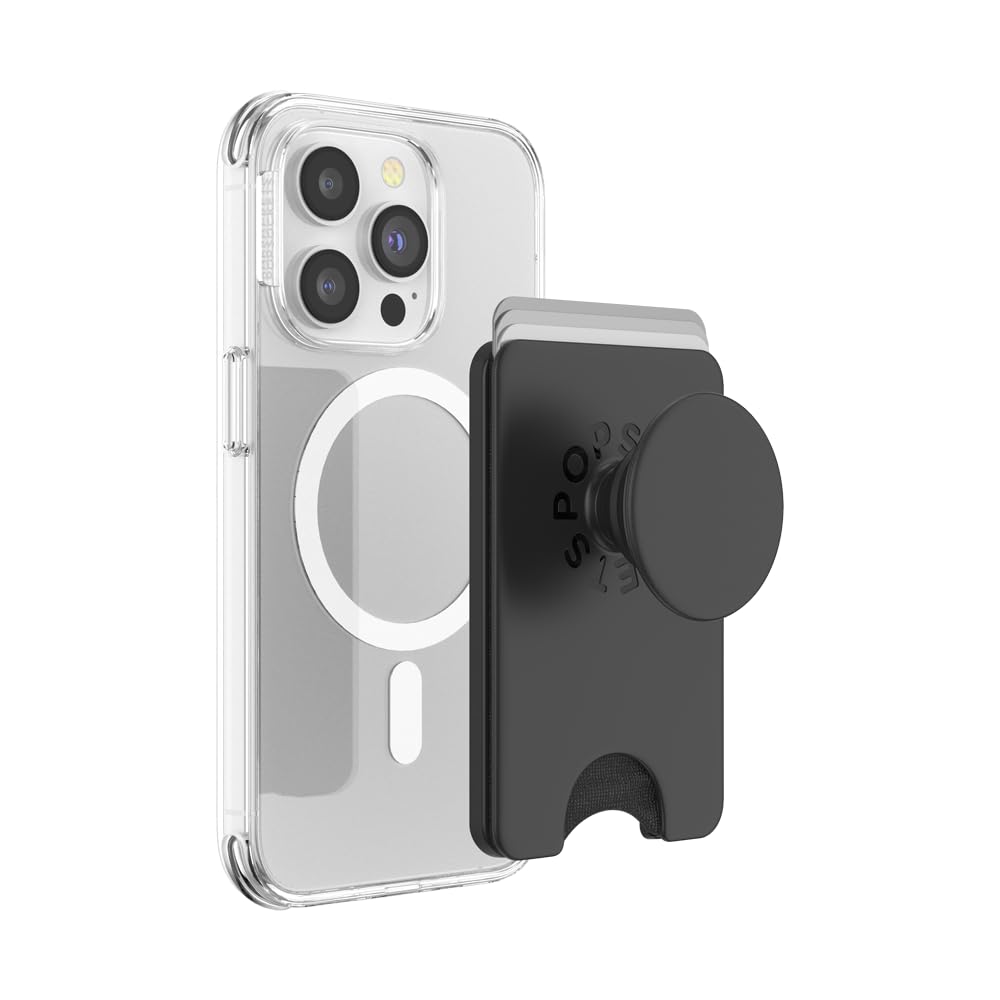 PopSockets Phone Wallet with Expanding Grip - MagSafe® Compatible Card Holder & Wireless Charging | Secure Grip for iPhone 13/14/15 Pro Max | Perfect for Travel, Commuting & Hands-Free Use (Black)