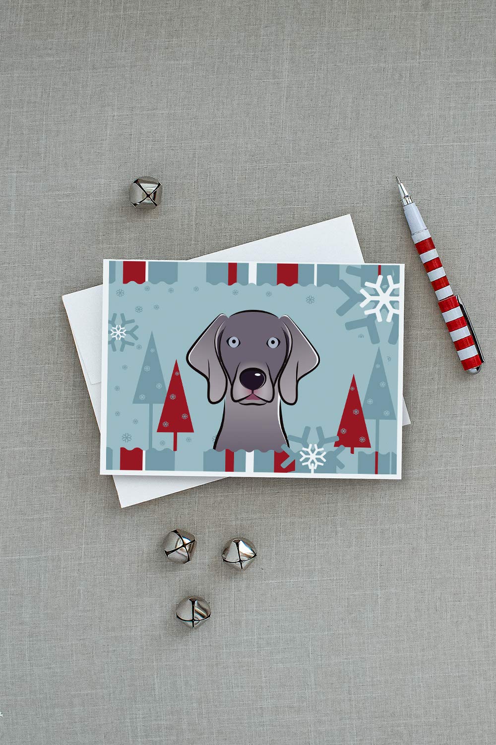 Winter Holiday Weimaraner Greeting Cards - Pack of 8 Blank A7 Note Cards (5x7 Inches) with Envelopes - Whimsical Christmas Dog Design - Perfect for Holiday Greetings, Thank You Notes & Seasonal Wishes