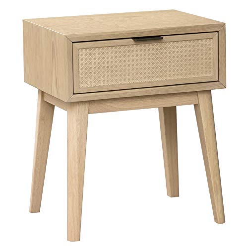 Light Brown Cane Nightstand - Rustic Home Fare Bedside Table for Bedroom Decor & Storage | Perfect for Farmhouse, Cottage & Vintage Style Rooms