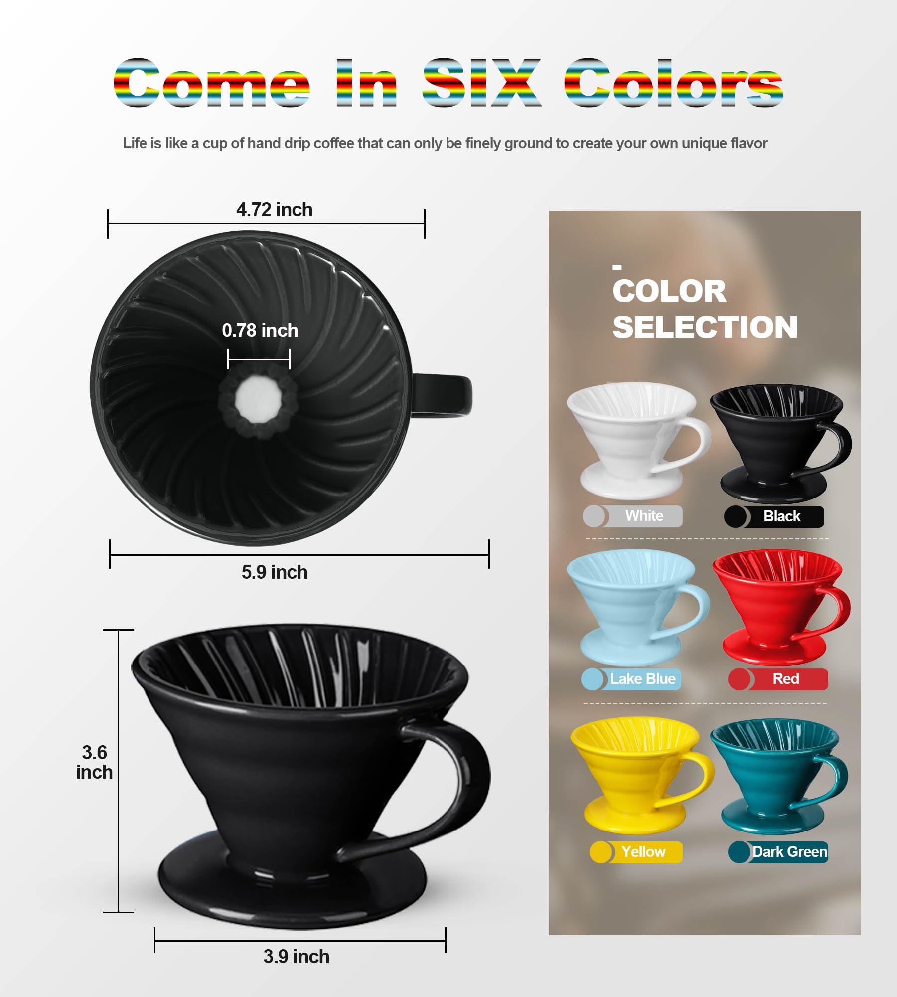 Premium Ceramic Pour Over Coffee Dripper - V60 Size 02 (1-4 Cup) - Handcrafted Porcelain Coffee Maker Cone for Single Cup Brewing - Perfect for Home, Office & Cafe Use - Ideal for Specialty Coffee Lovers & Slow Morning Rituals - Black