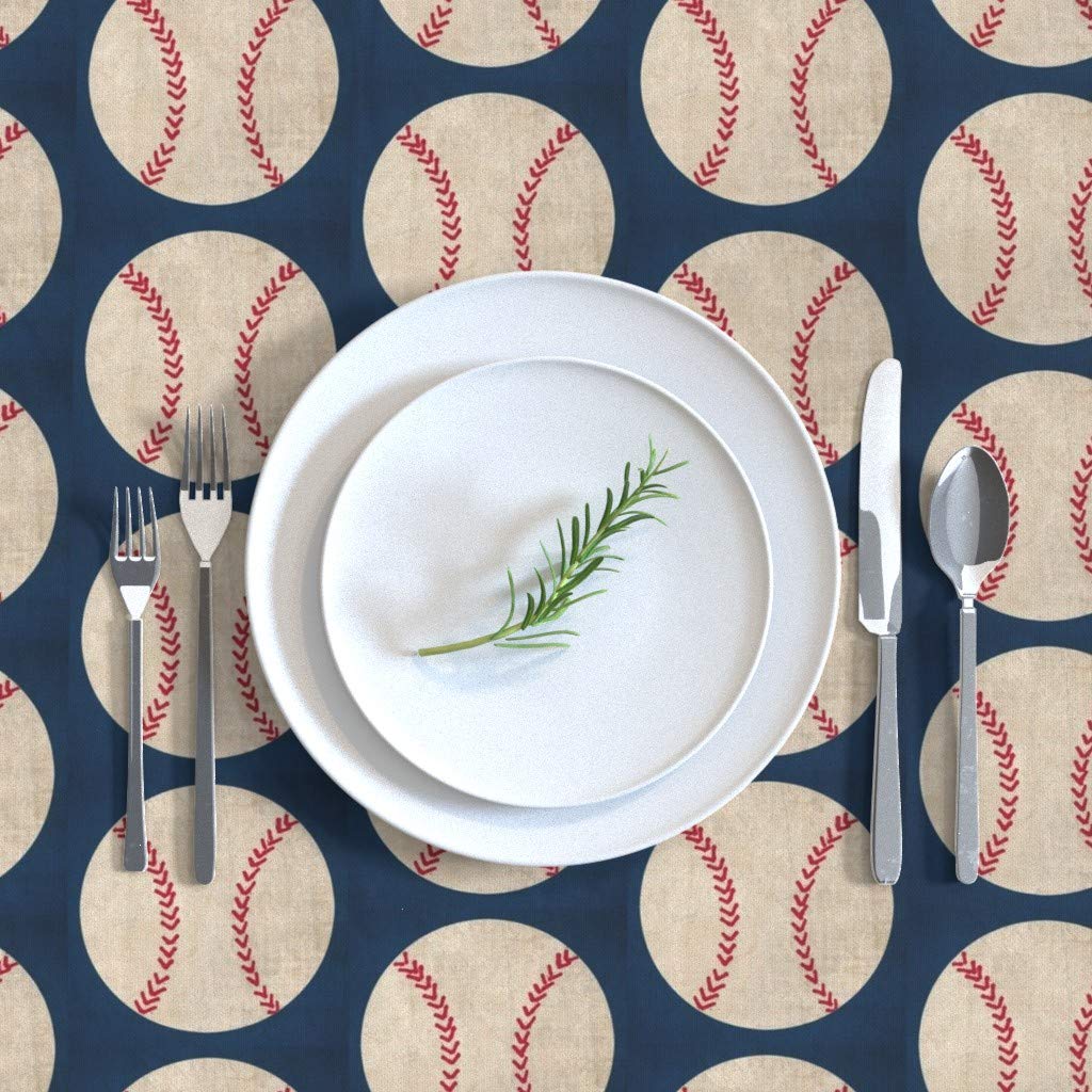 Custom Baseball Vintage Navy Blue Polka Dot Cotton Sateen Tablecloth 70x90 inches - Sports Nursery Decor, Baby Boy Room, Vintage Kitchen Dining Table Linens for Parties & Home Decor