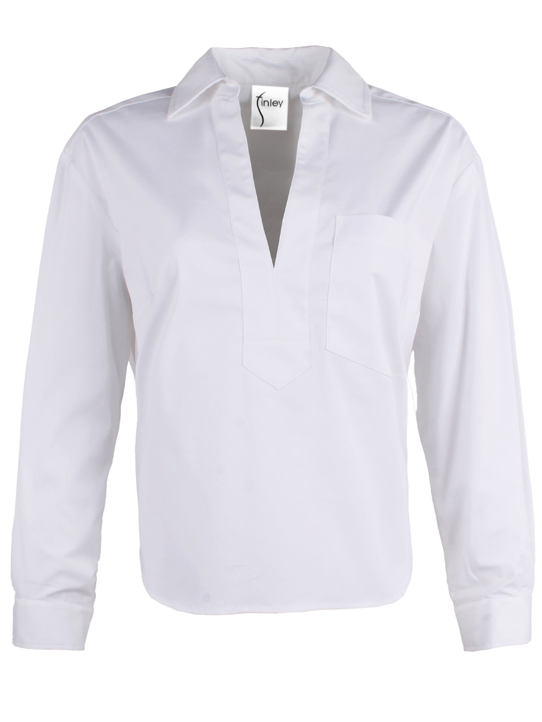 Joni Long Sleeve Popover Poplin Blouse for Women - Classic White Button-Up Shirt for Office, Casual Wear & Spring Outfits