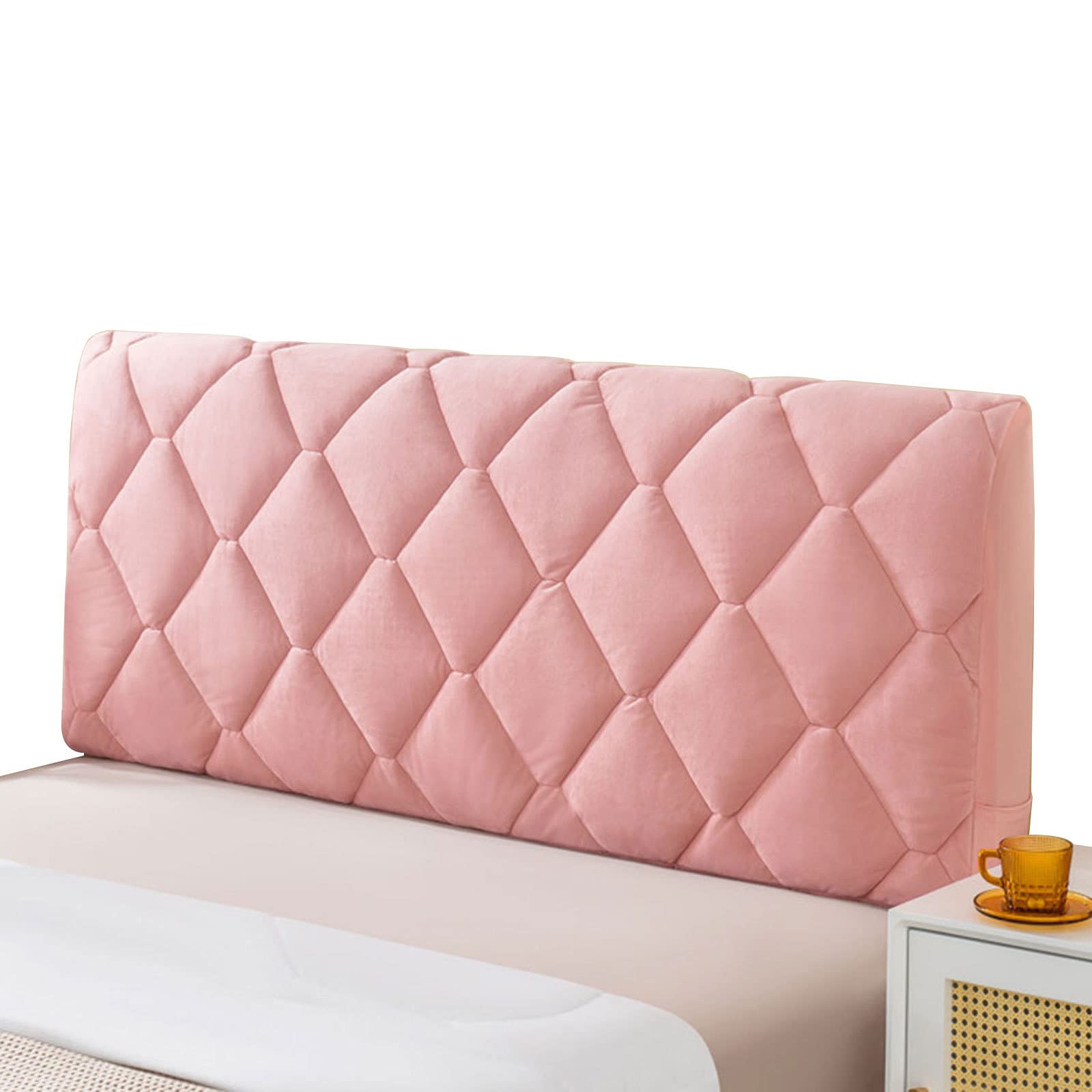 Soft Milk Velvet Quilted Headboard Cover - Queen/King/Double/Single Size - Dustproof Stretch Slipcover for Wood/Leather/Upholstered Beds - Pink 220cm - Elegant Bedroom Decor for Cozy Home Makeover