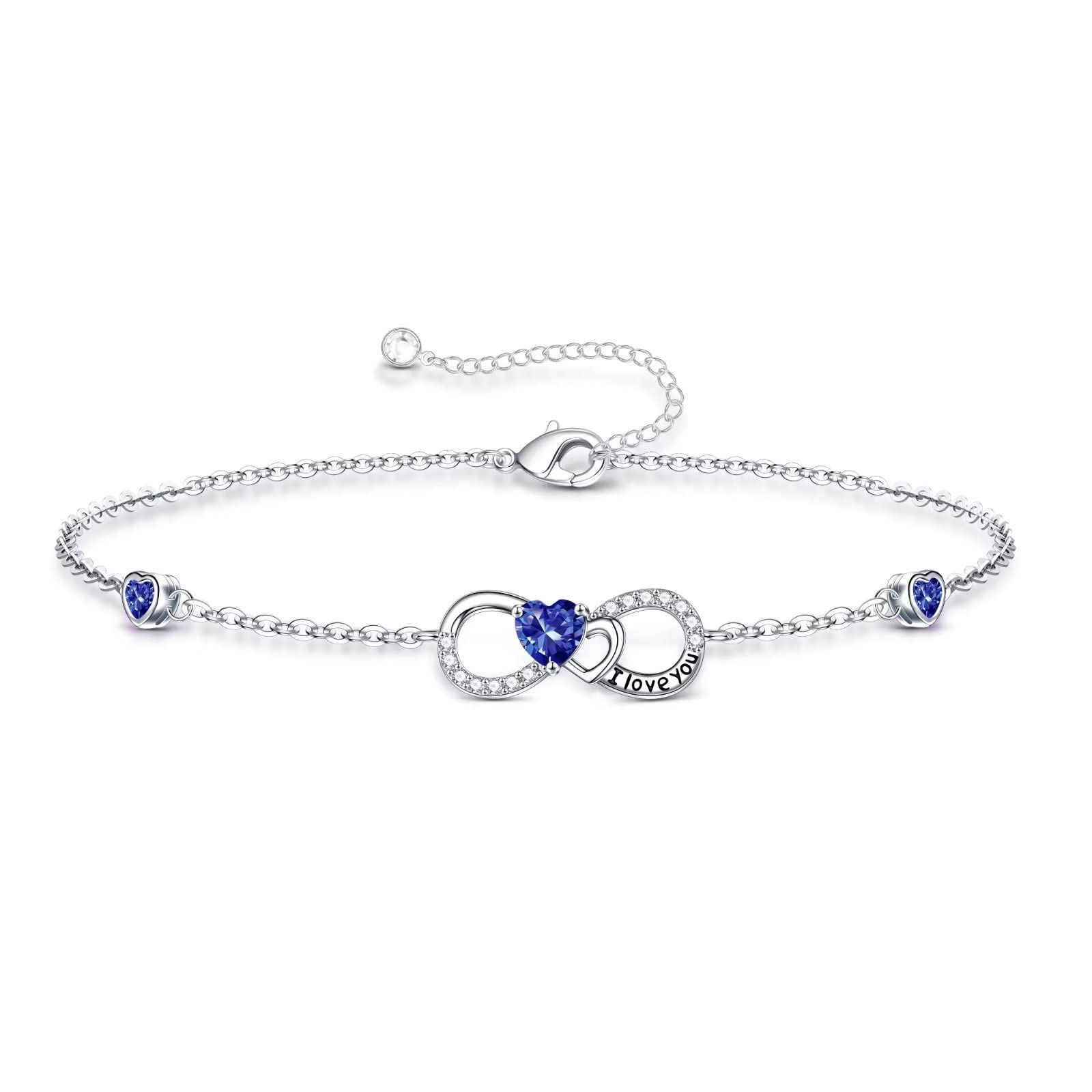 925 Sterling Silver Love Heart Birthstone Bracelet for Women - Elegant Anniversary, Valentine's Day, Mother's Day, Christmas & Birthday Gift for Her, Teen Girls | Perfect for Special Occasions & Everyday Wear