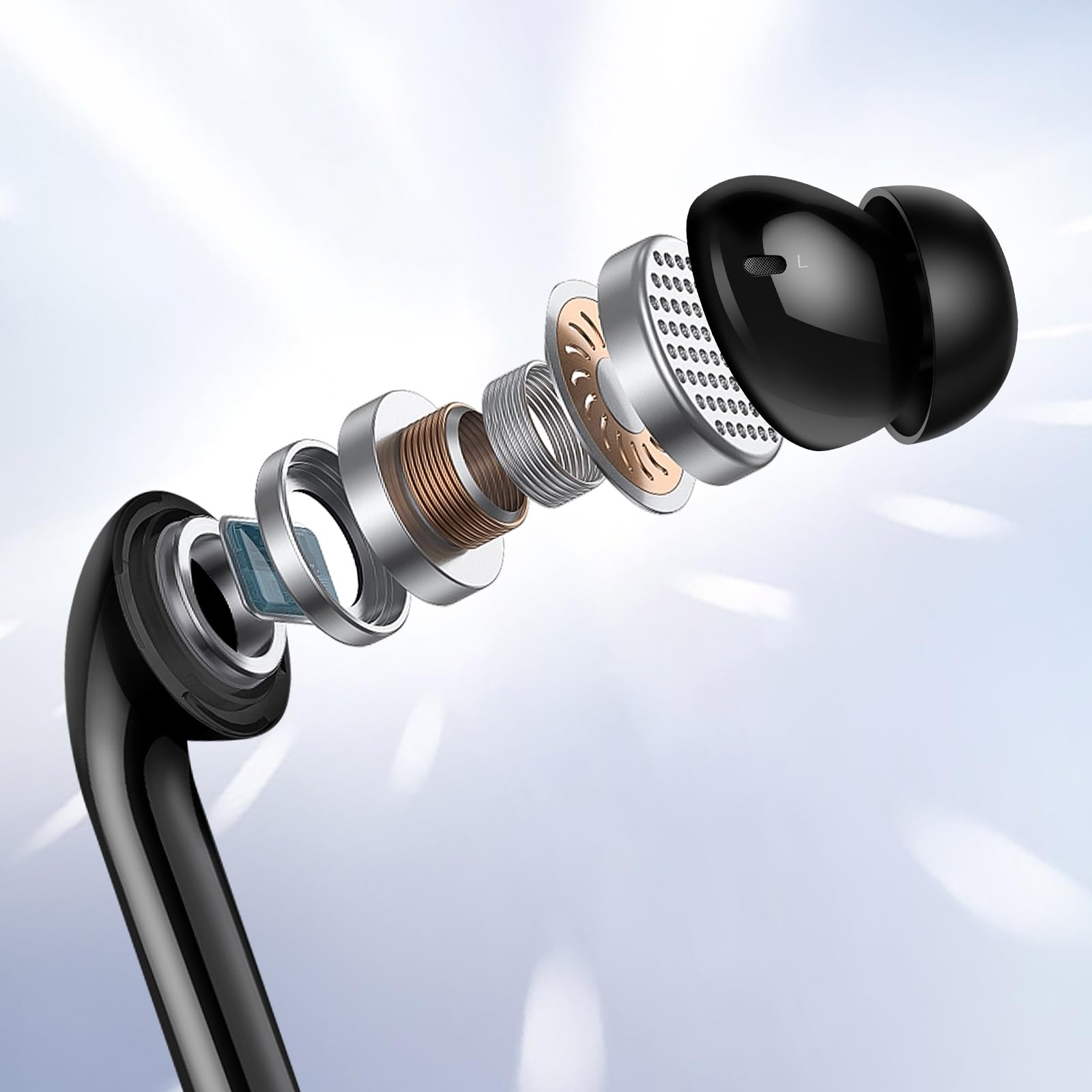 Premium Wired Earbuds with Noise Cancelling Mic - Compatible with iPhone 16/15/14/13/12, Samsung Galaxy S25/S24/Z Flip5/4/3/S23/S22 (USB-C) - Black In-Ear Headphones for Workouts, Commuting & Gaming
