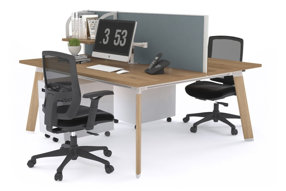 2 Person Workstation with Wood Imprint Frame - 1800L x 800W Office Desk with Cable Management Scallop | Perfect for Shared Workspaces, Home Offices & Collaborative Environments
