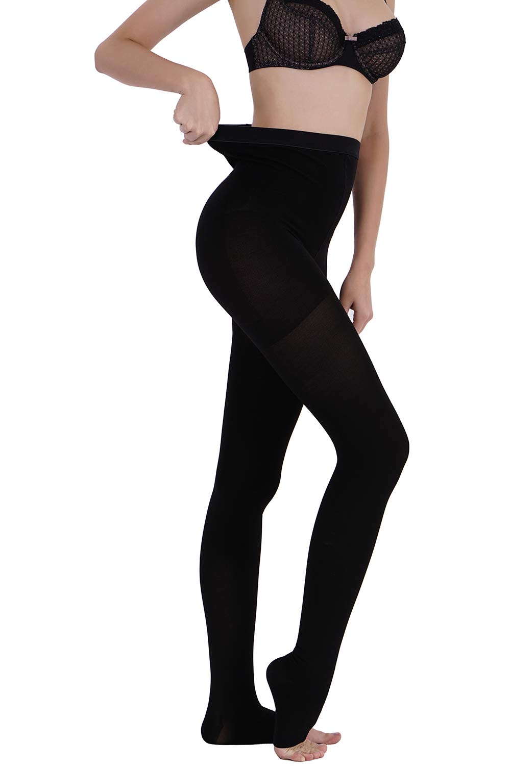 AMZAM® 20-30 mmHg Medical Compression Stockings for Women & Men - Waist High Opaque Toeless Pantyhose - Graduated Compression Tights for Edema, Varicose Veins, DVT - Black | Perfect for Travel, Pregnancy & Post-Surgery Recovery
