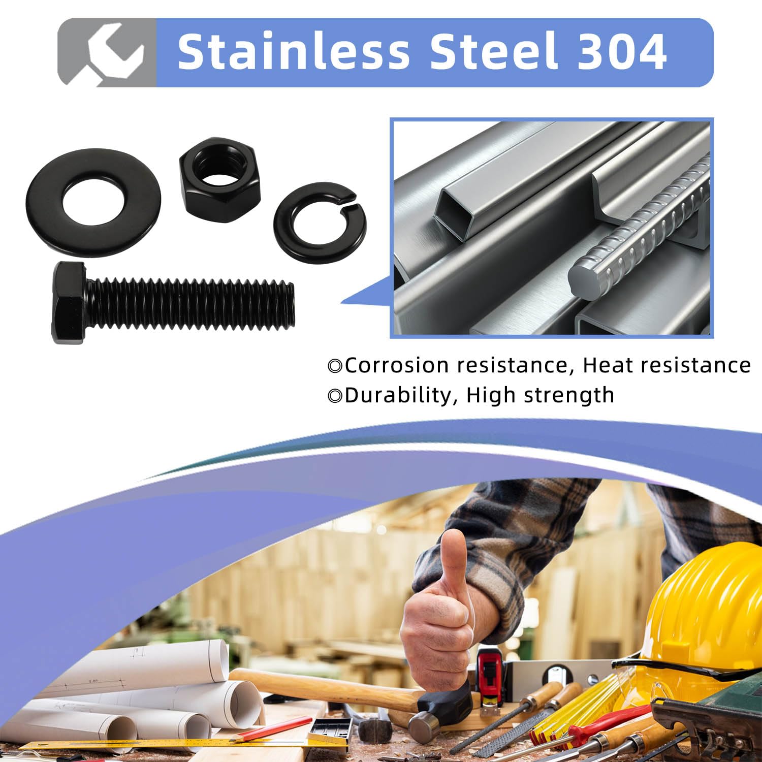 Black Oxide 18-8 Stainless Steel Hex Bolts 1/2-13 x 3