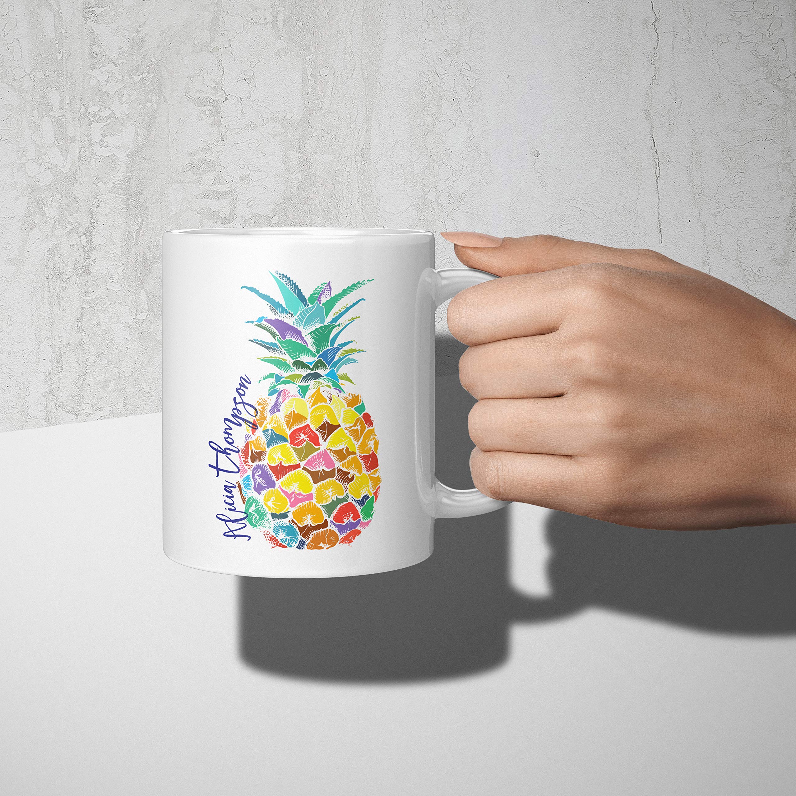 Personalized Pineapple Coffee Mug with Your Name - 11 Oz Custom Ceramic Cup with Matching Coaster - Perfect for Home, Office & Gifts