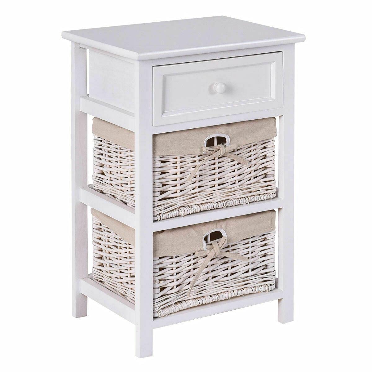 BebLP White Night Stand with 3 Tiers & 1 Drawer - Wooden Bedside End Table Organizer for Bedroom, Bathroom & Laundry Room Storage | Perfect for Small Space Organization & Home Decor