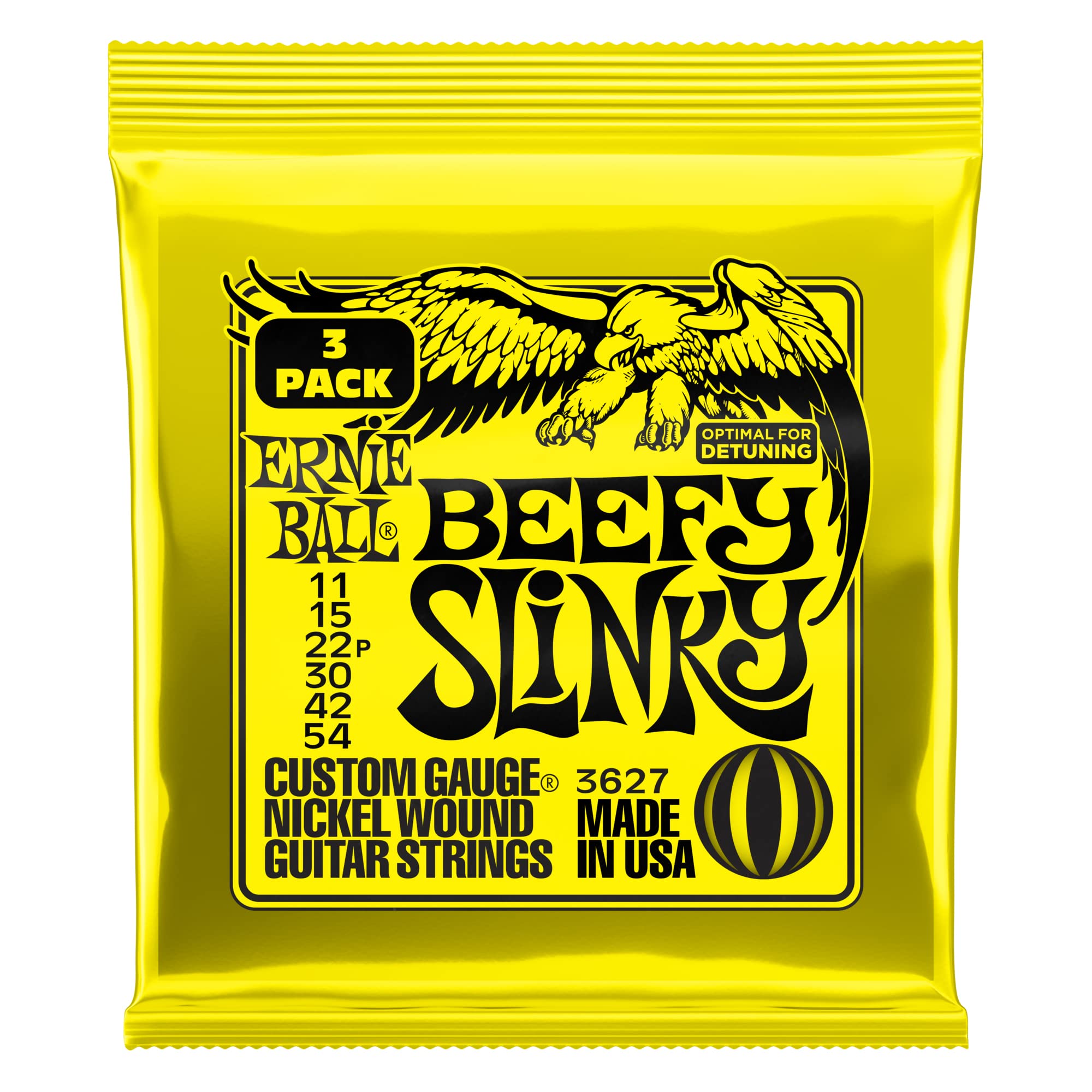 Ernie Ball Beefy Slinky Nickel Wound Electric Guitar Strings 3-Pack, 11-54 Gauge (P03627) - Perfect for Rock, Metal & Heavy Gauge Players